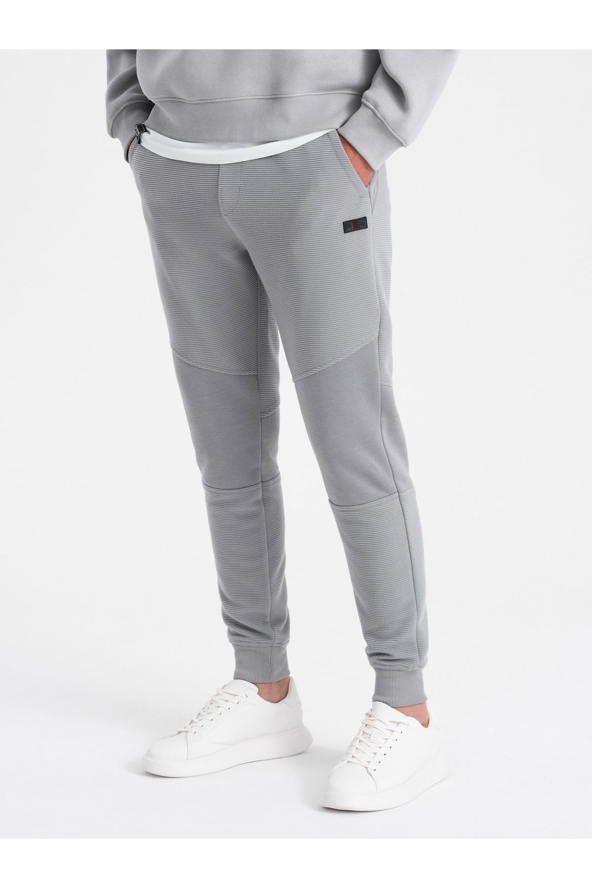 OMBRE-Men's sweatpants with ottoman fabric inserts - gray V5 OM-PASK-0127 XXL 5