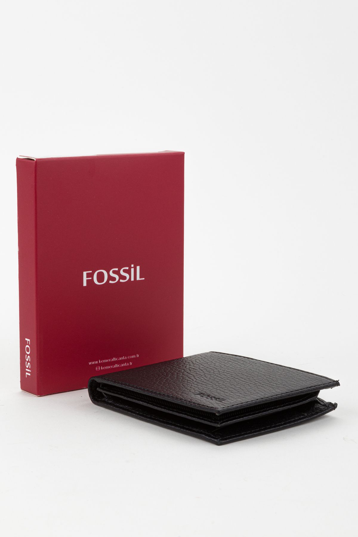 Fossil-Boxed Genuine Leather Horizontal Black Small Size Men's Hand Portfolio Wallet 8