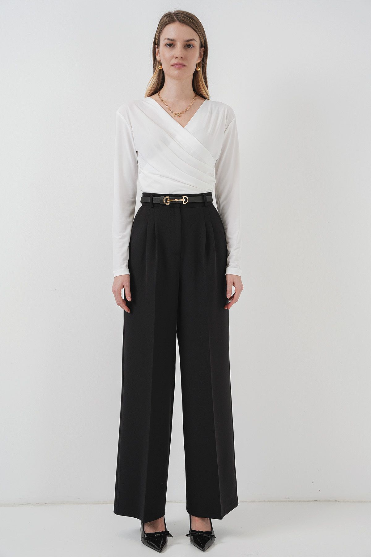 Bigdart-939 Wrap Collar Sandy Blouse - White 2