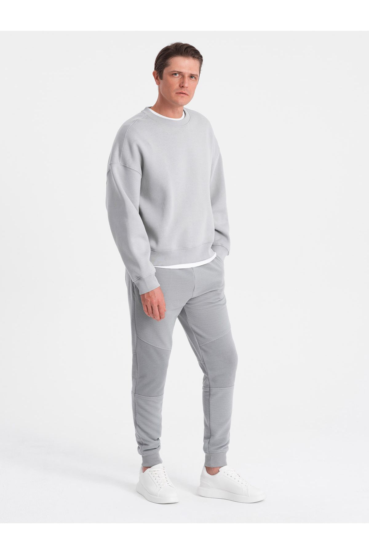 OMBRE-Men's sweatpants with ottoman fabric inserts - gray V5 OM-PASK-0127 XXL 2