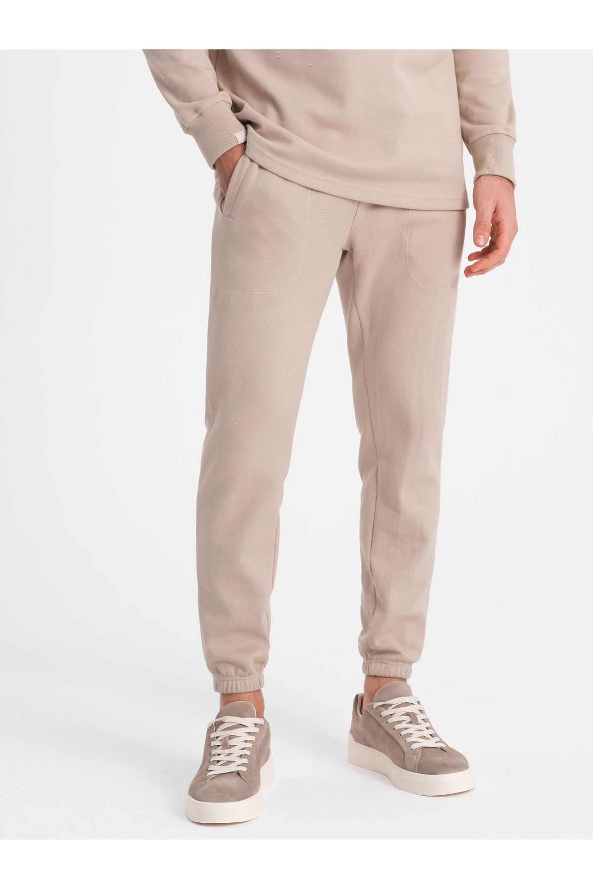 OMBRE-Herren Trainingsanzug Set Sweatshirt mit Polokragen + Hose - beige V2 Z71 XL 6