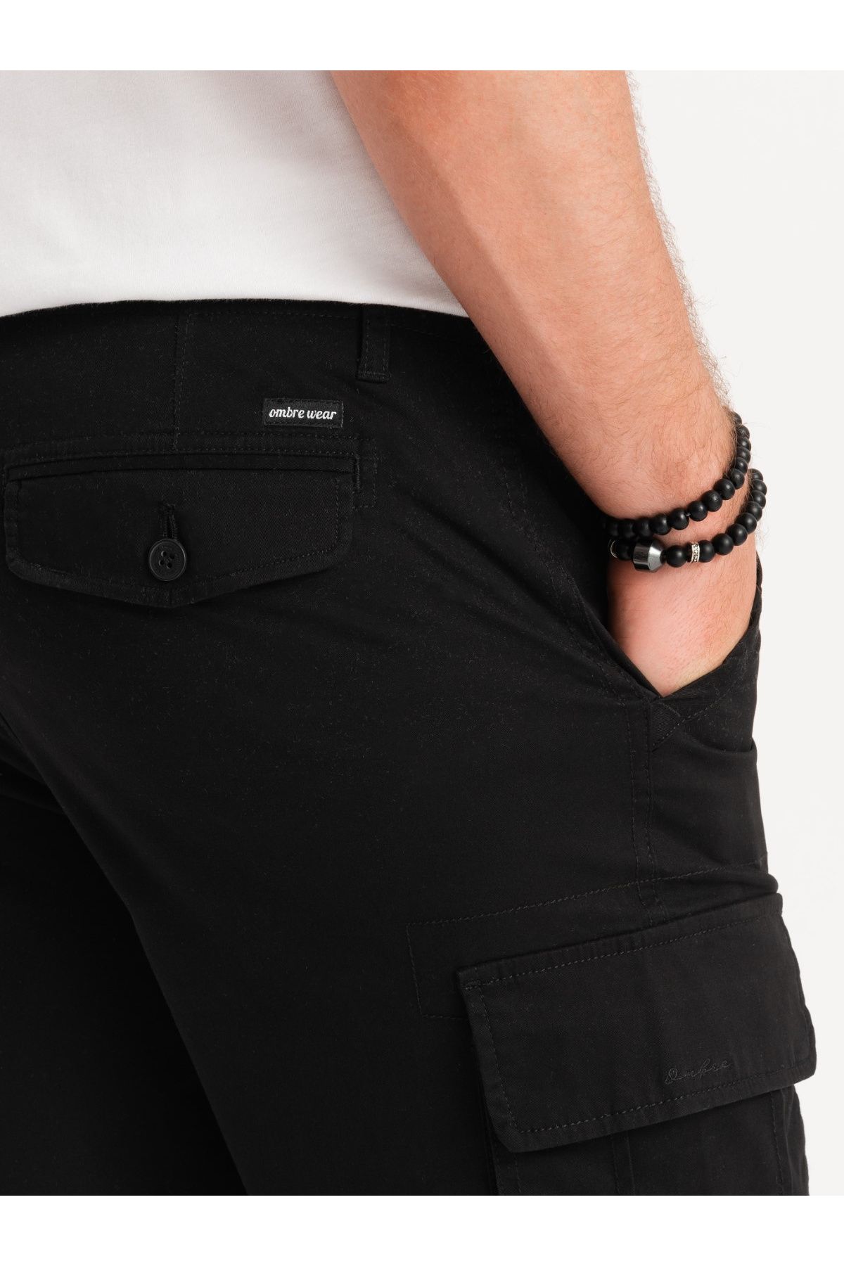 OMBRE-Pantaloni scurți de o singură culoare pentru bărbați cu buzunare cargo - negru V4 OM-SRCG-0133 XXL 8