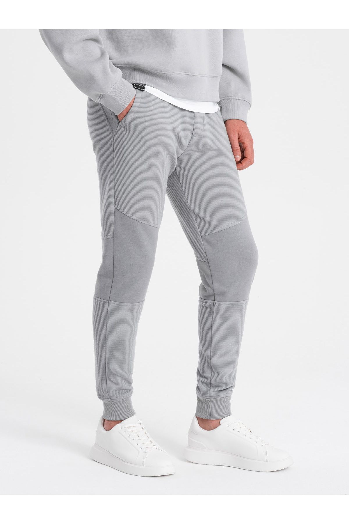 OMBRE-Men's sweatpants with ottoman fabric inserts - gray V5 OM-PASK-0127 XXL 4