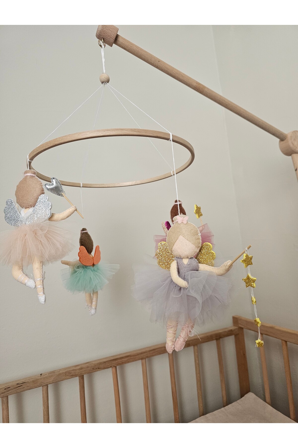 hobiimobiii Dönence (MÜZİKLİ) bebek beşik süsü keçe dönence peri kız fotoğrafı 4 (önizleme)