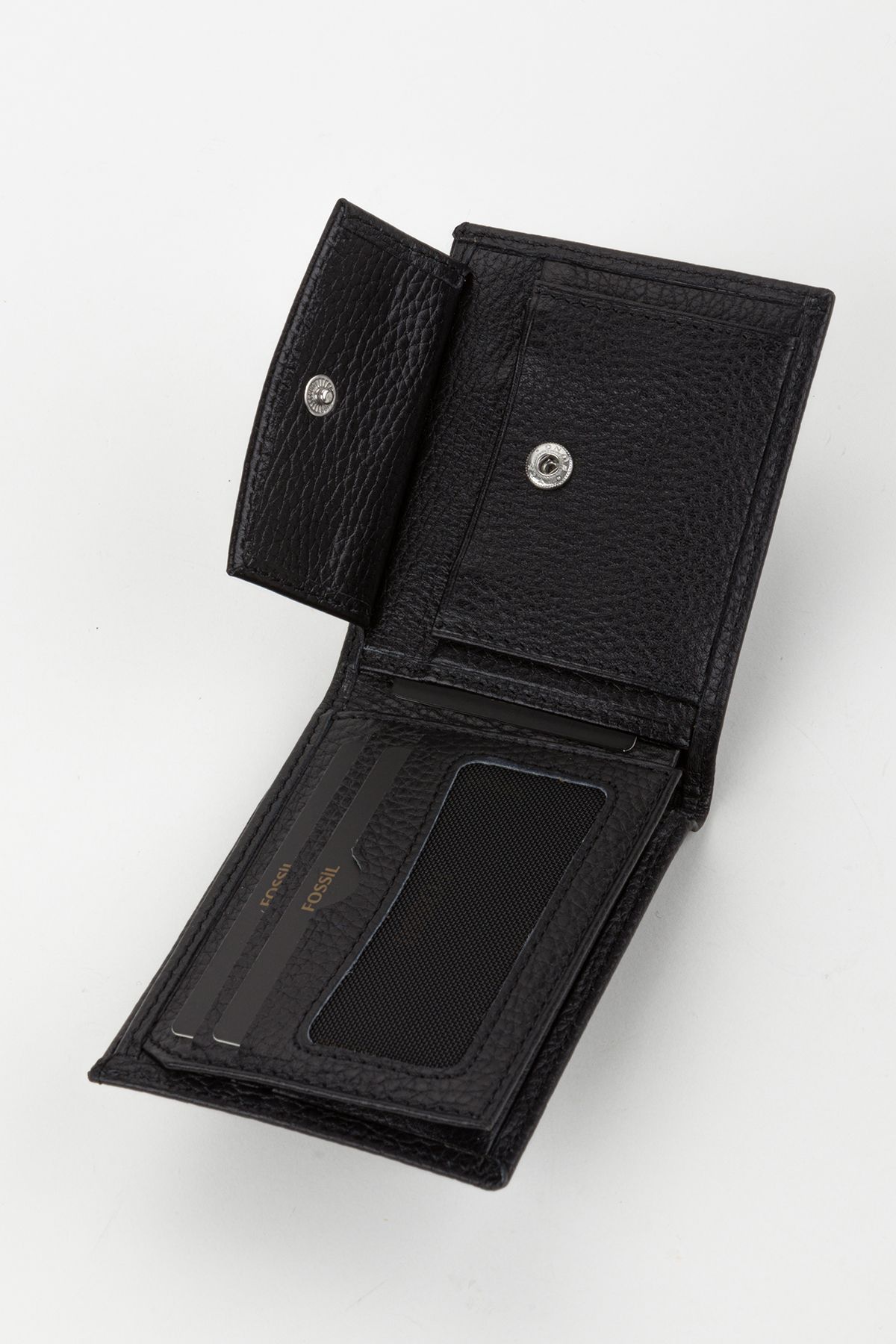 Fossil-Boxed Genuine Leather Horizontal Black Small Size Men's Hand Portfolio Wallet 5