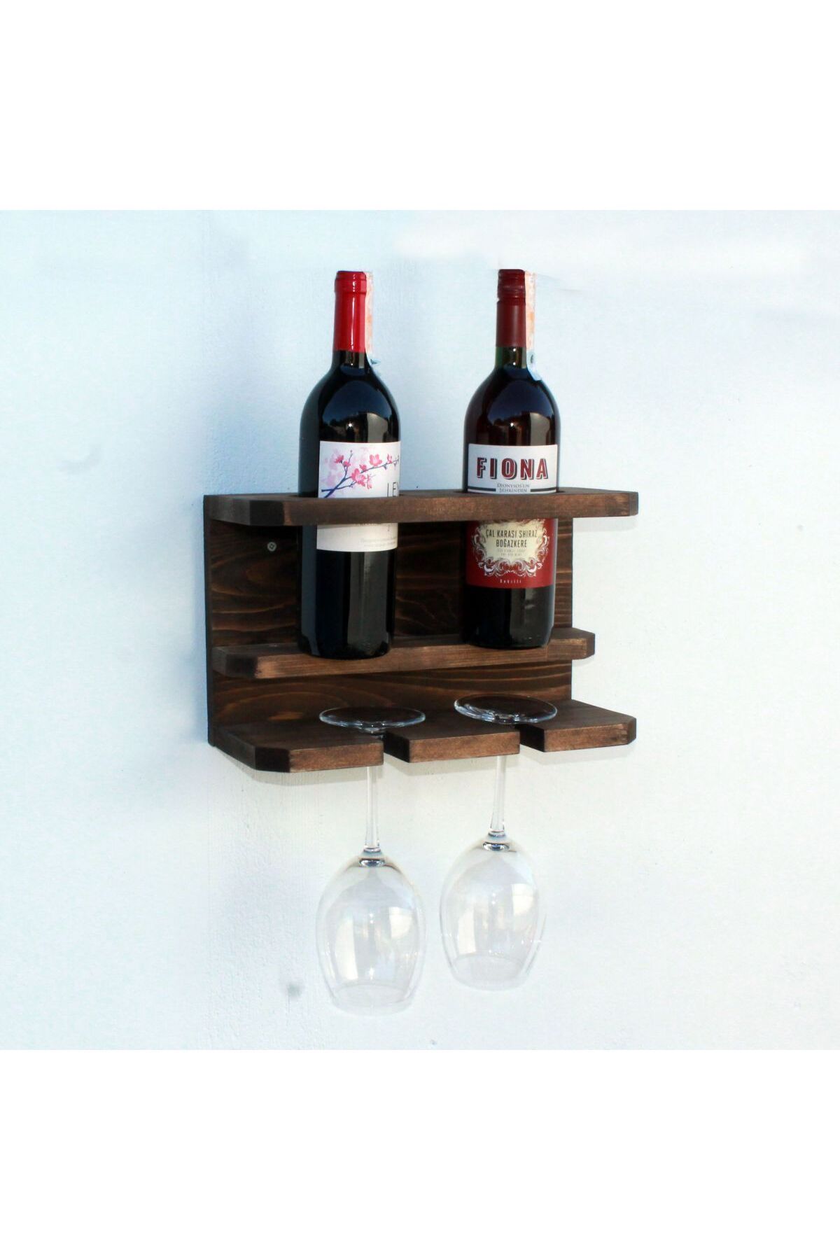 HOMS-Suport din lemn pentru 2 sticle vin si 2 pahare Homs 32 x 20 x 15 cm, maro 3