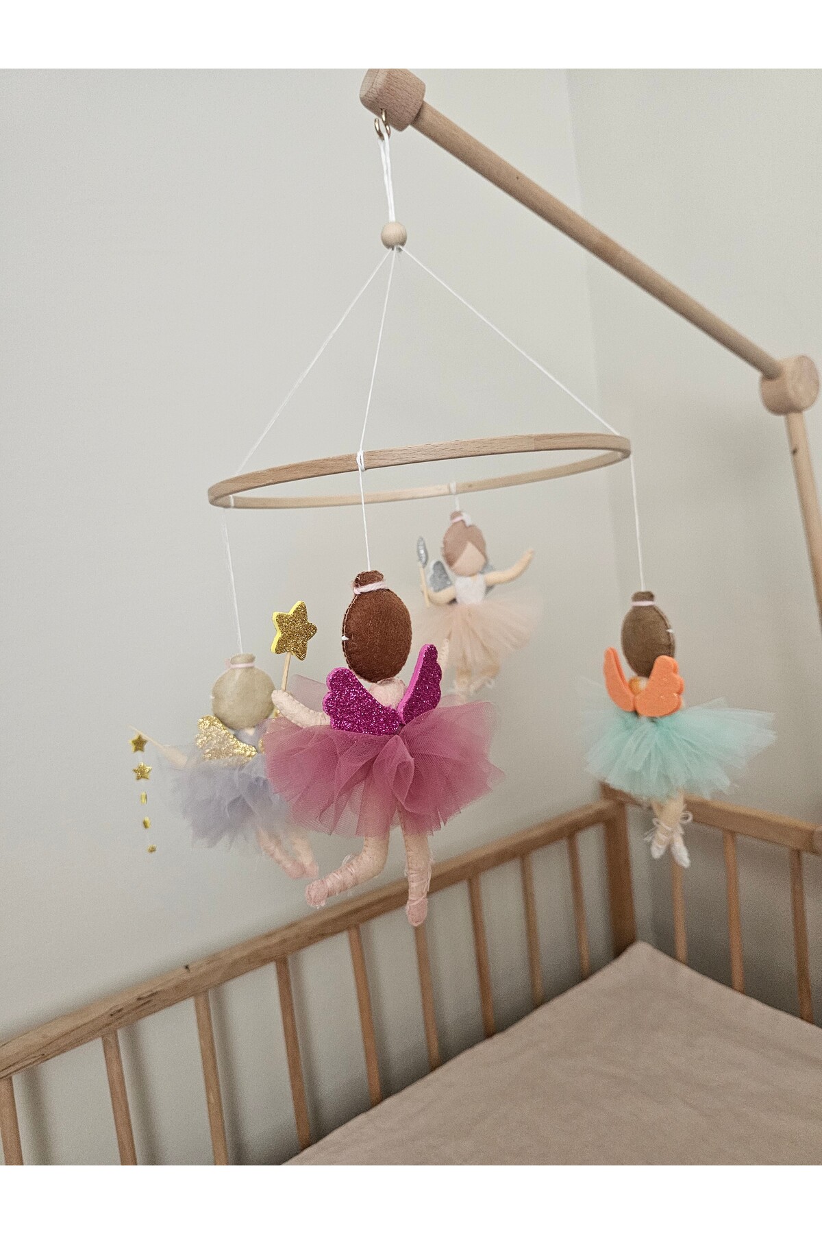 hobiimobiii Dönence (MÜZİKLİ) bebek beşik süsü keçe dönence peri kız fotoğrafı 3 (önizleme)