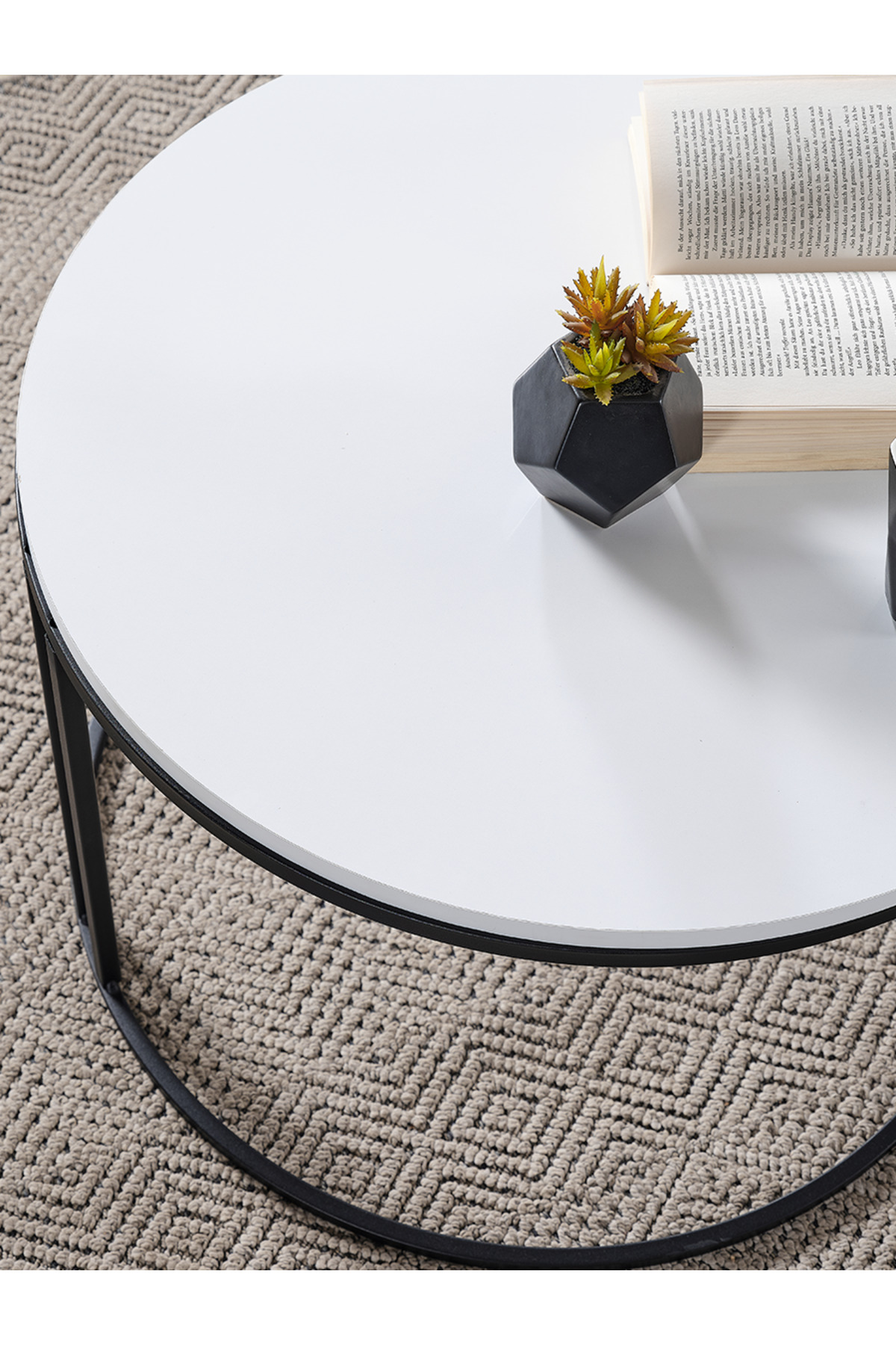 Salon Orta Sehpa BEYAZ Suntalam (SİYAH) Metal Ayak Orta Sehpa