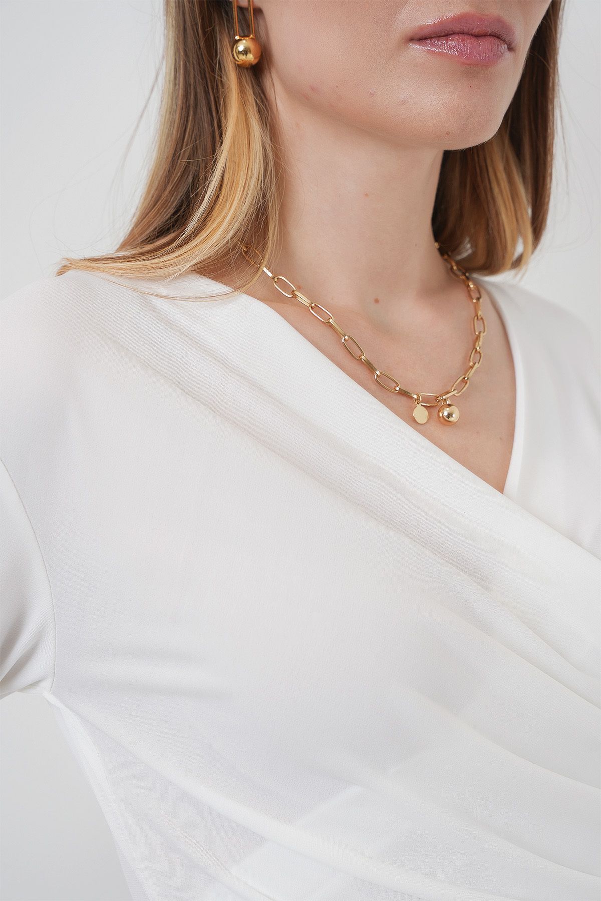 Bigdart-939 Wrap Collar Sandy Blouse - White 5