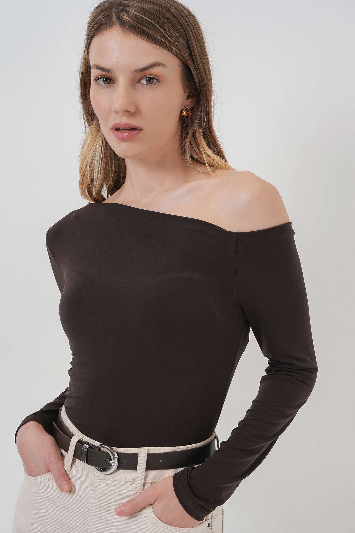 Bigdart-937 Boat Neck Sandy Μπλούζα - Καφέ 4
