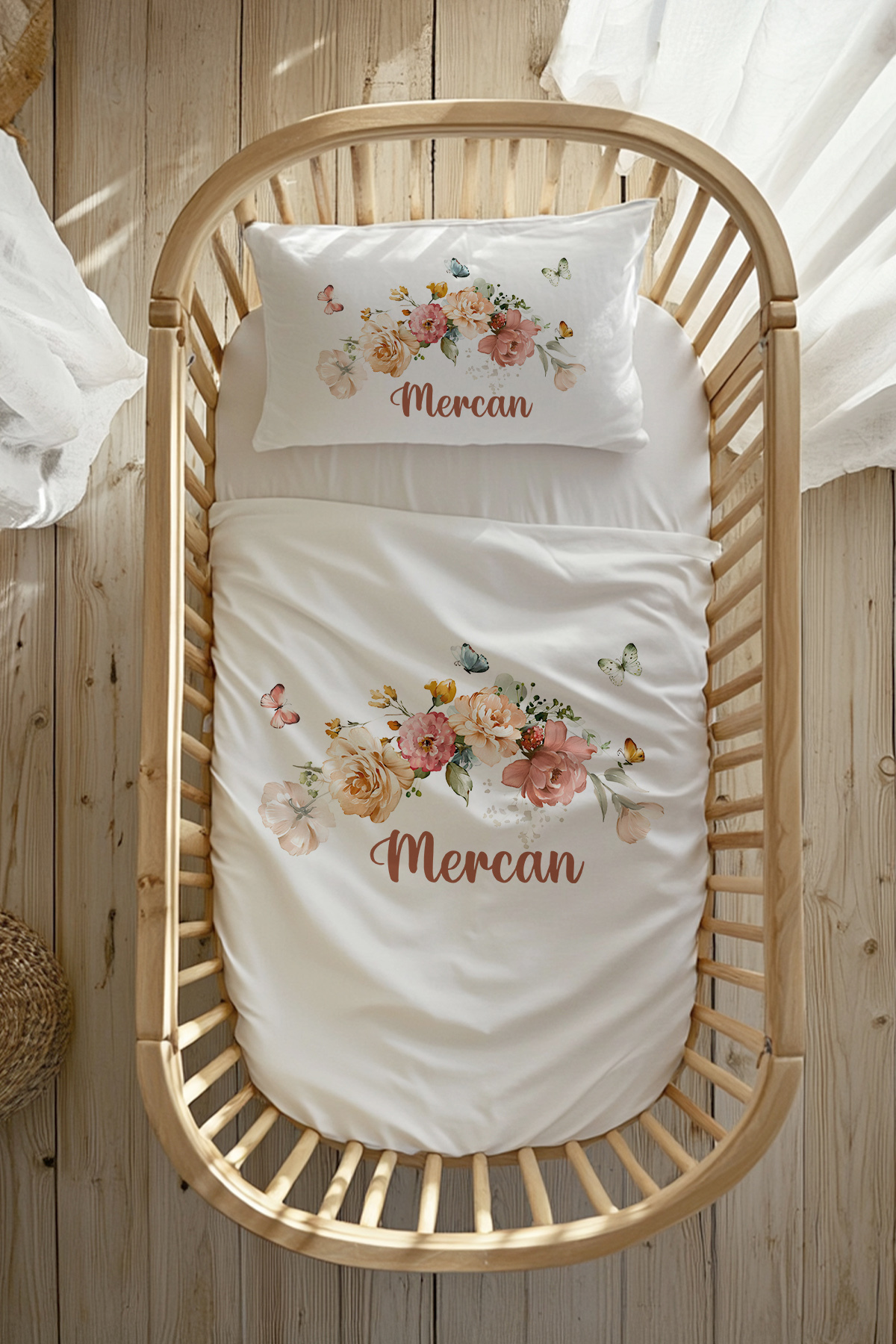 100% Cotton Satin Named Mother's Side Crib Duvet Cover Set (60X100 CM) Flower