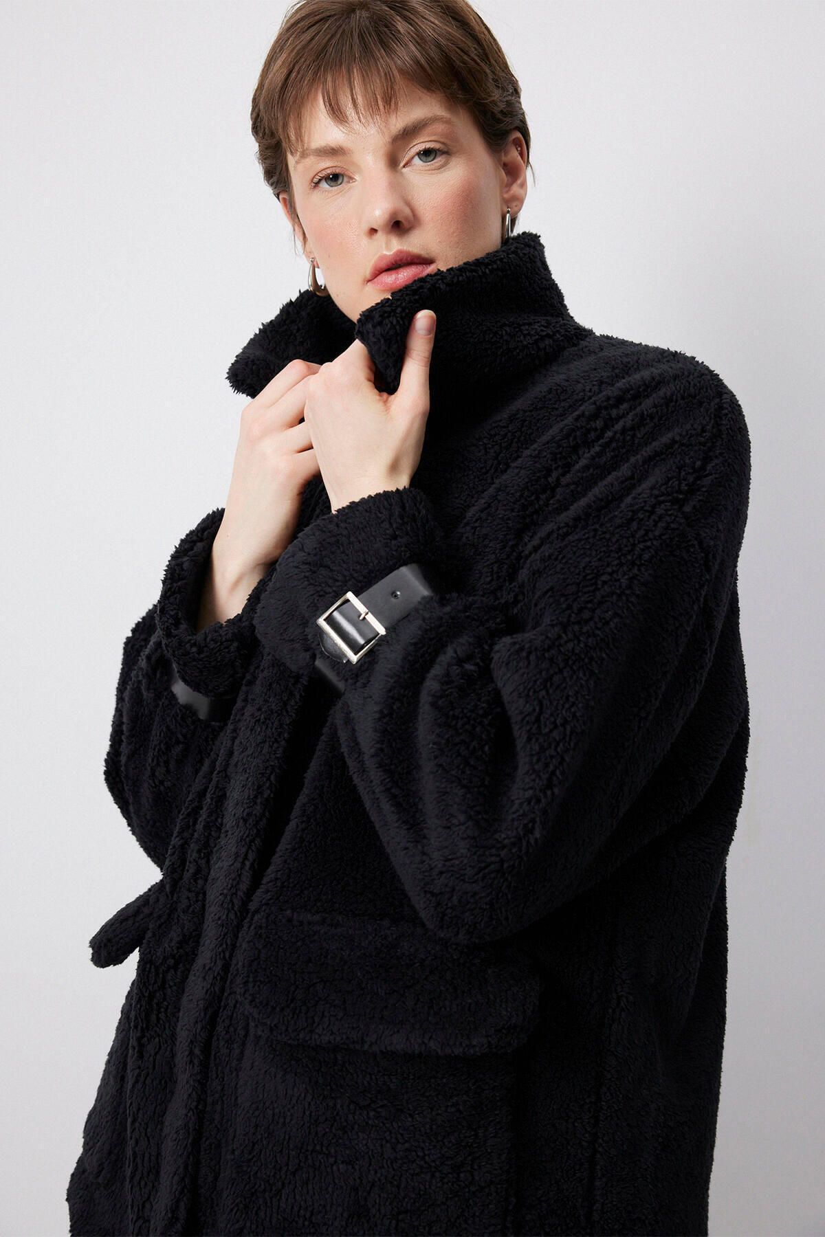 Touché Privé-Plush Coat with Buckle Detail 4