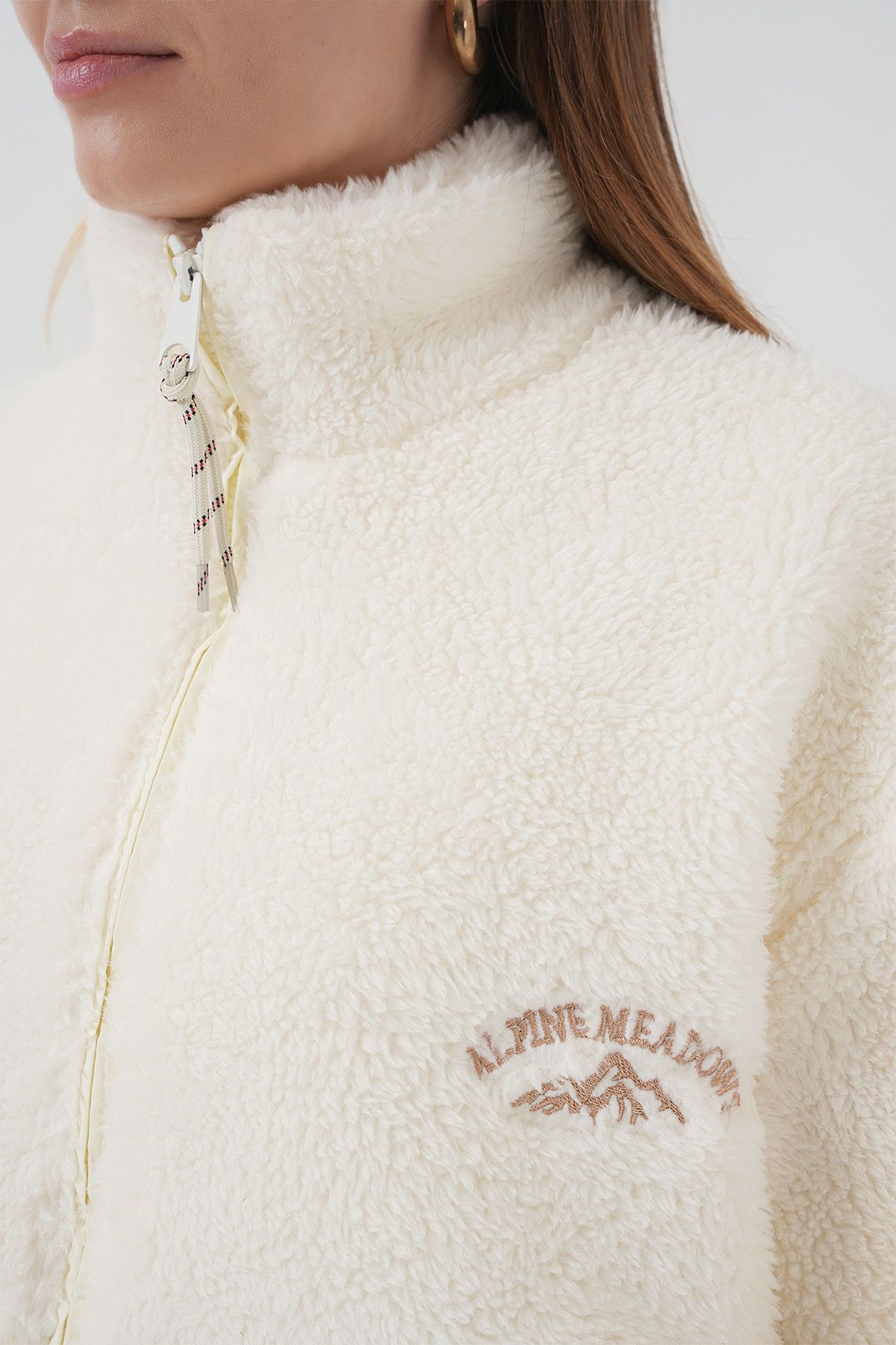 Bigdart-5212 Women's Oversize Plush Jacket - Ecru Coat 6