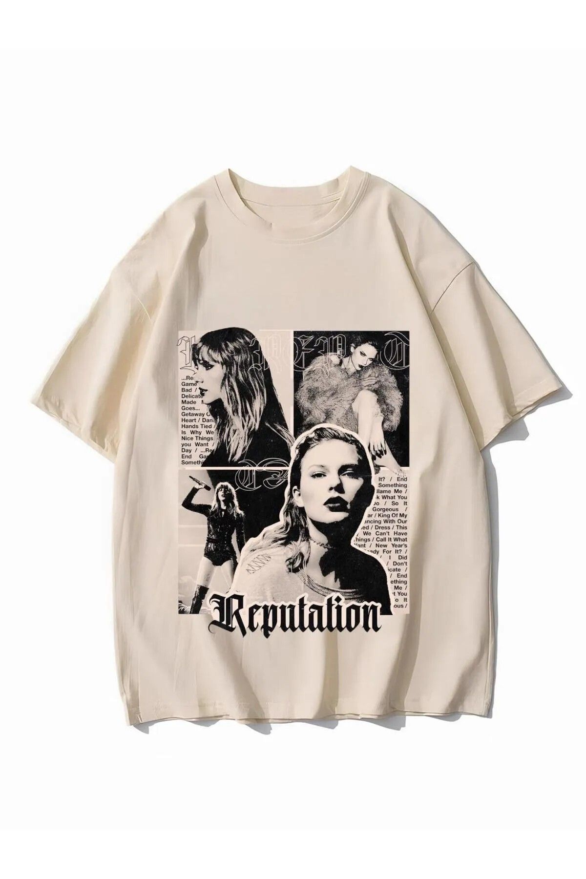 DEEFWEAR Bej Oversize Taylor Swift Reputation Albüm Cover New Season Tshirt