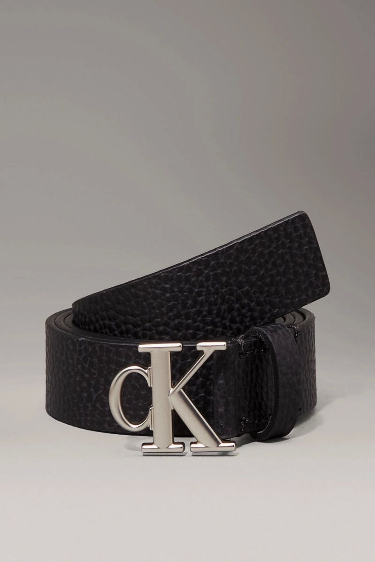 Calvin Klein-Women's Rough Surface Ck Buckle Black Leather Belt 1