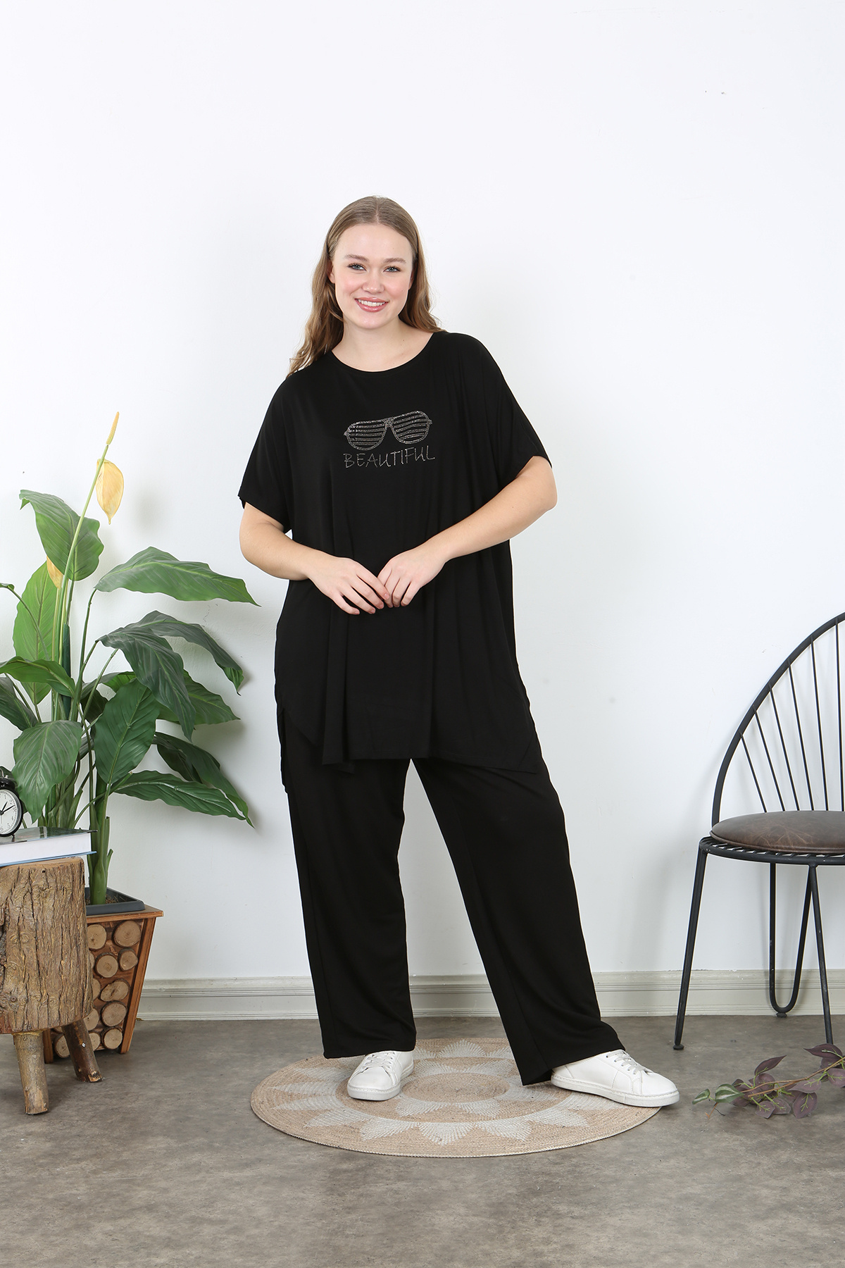 XL Modam-Women's Licrated Viscose Chest Sleeve Lace Plus Size Suit 8