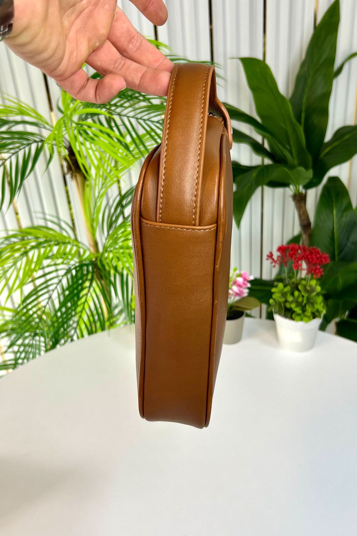 CüzCan-Rewoler Tan Genuine Leather Double Zipper Handbag 5