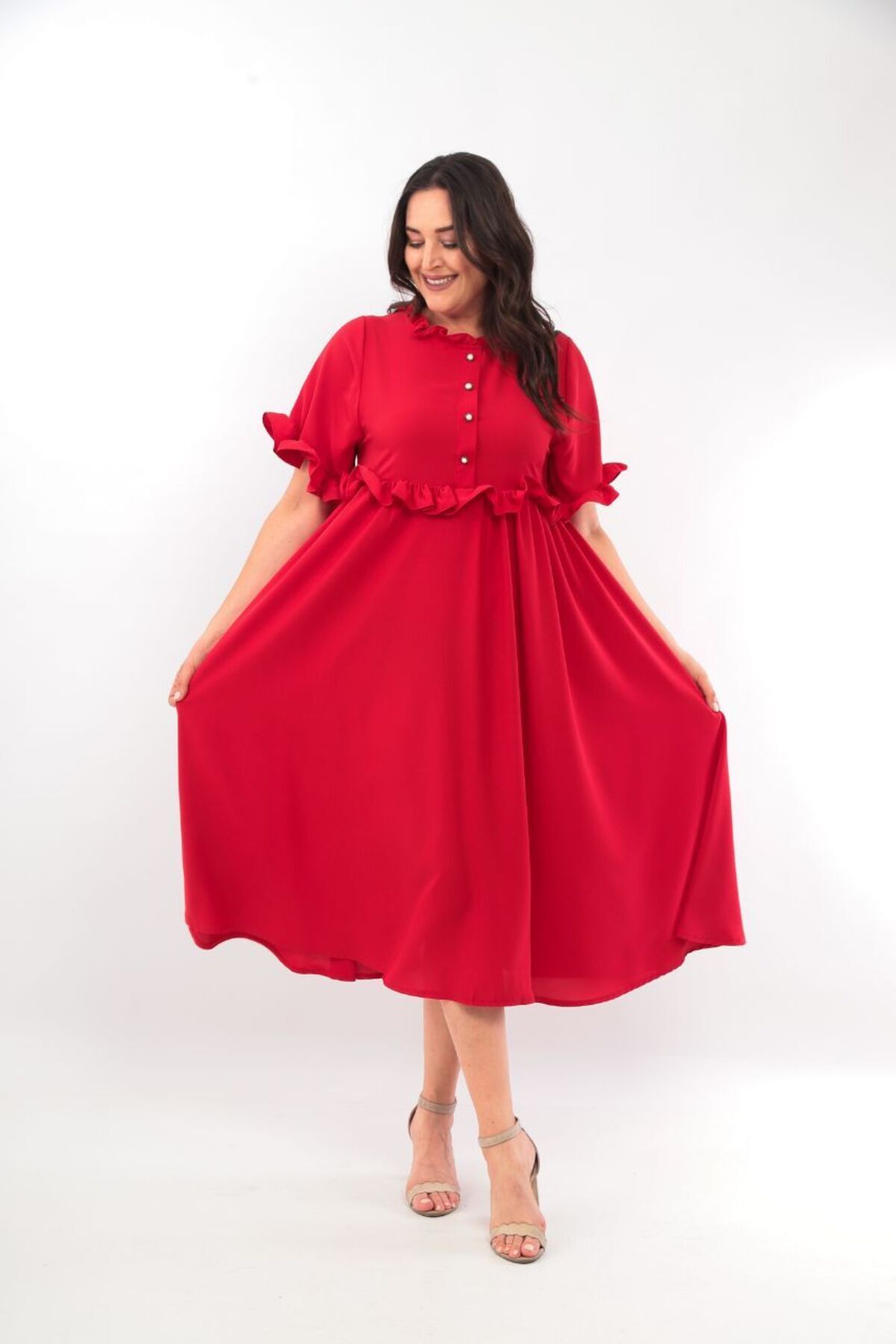 byen-Fire Red Buttoned Drawstring Waist Stylish Women's Comfort Cutout Party Jesisca Evening Dress Gown Great Beyond 1