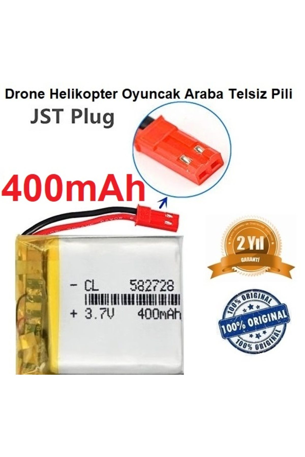 Day JST 400 mAh 3.7V Kırmızı Soket Drone Helikopter Oyuncak Araba Telsiz Telefon Pili