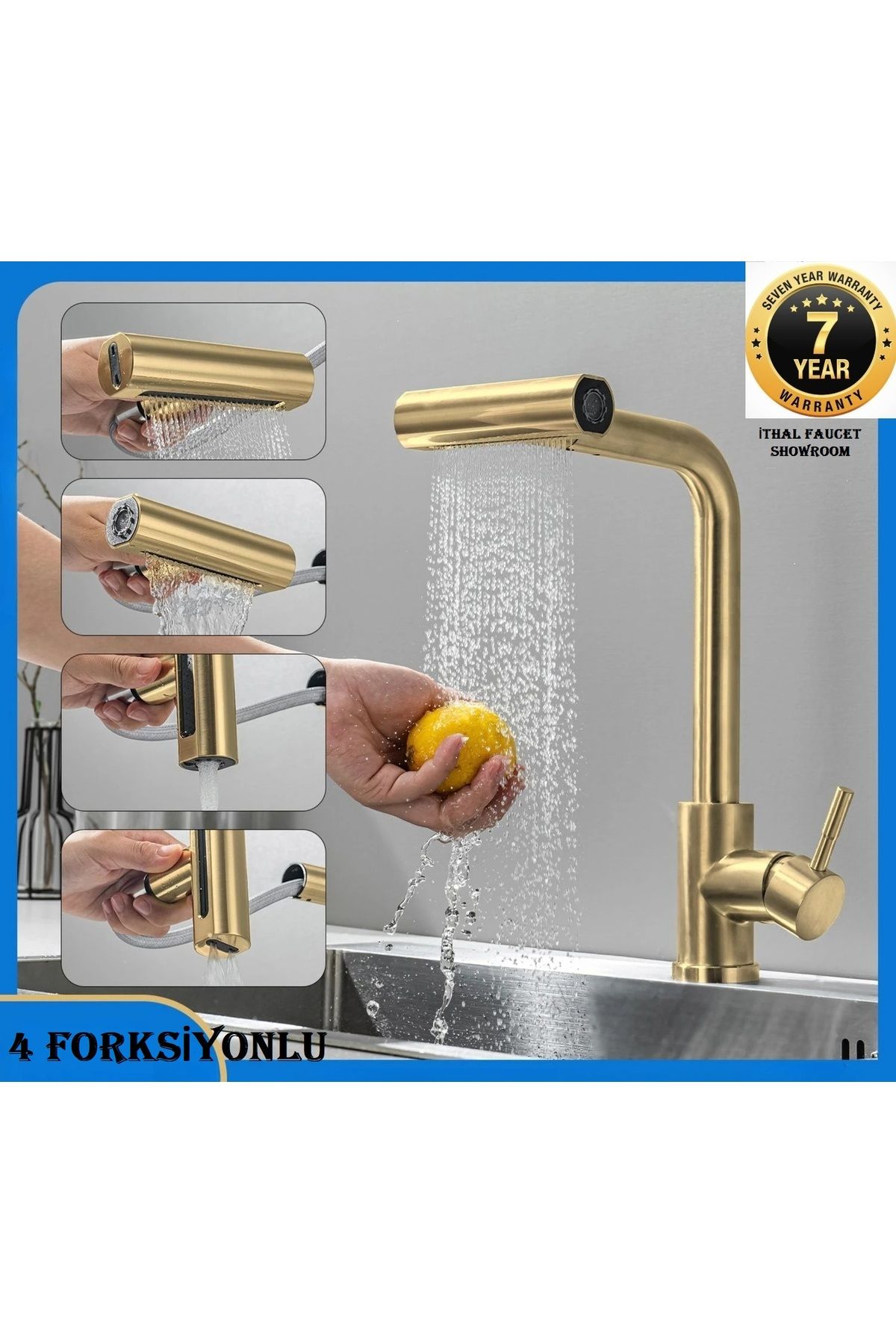 OEM-Gold Matte Shower Waterfall - 3-Function Spiral Kitchen Sink Faucet with Fountain, 7 Years Warranty 1