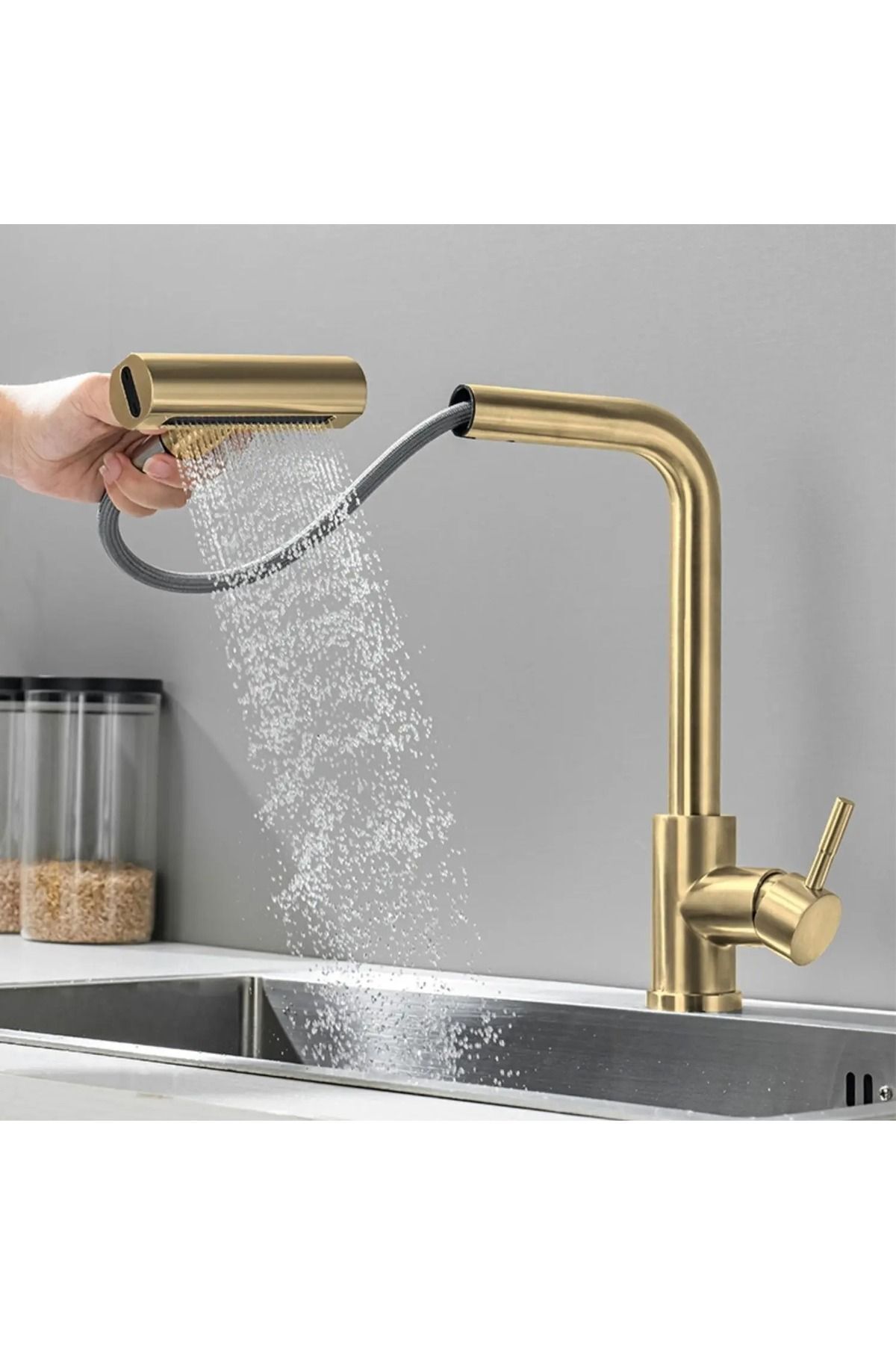 OEM-Gold Matte Shower Waterfall - 3-Function Spiral Kitchen Sink Faucet with Fountain, 7 Years Warranty 4