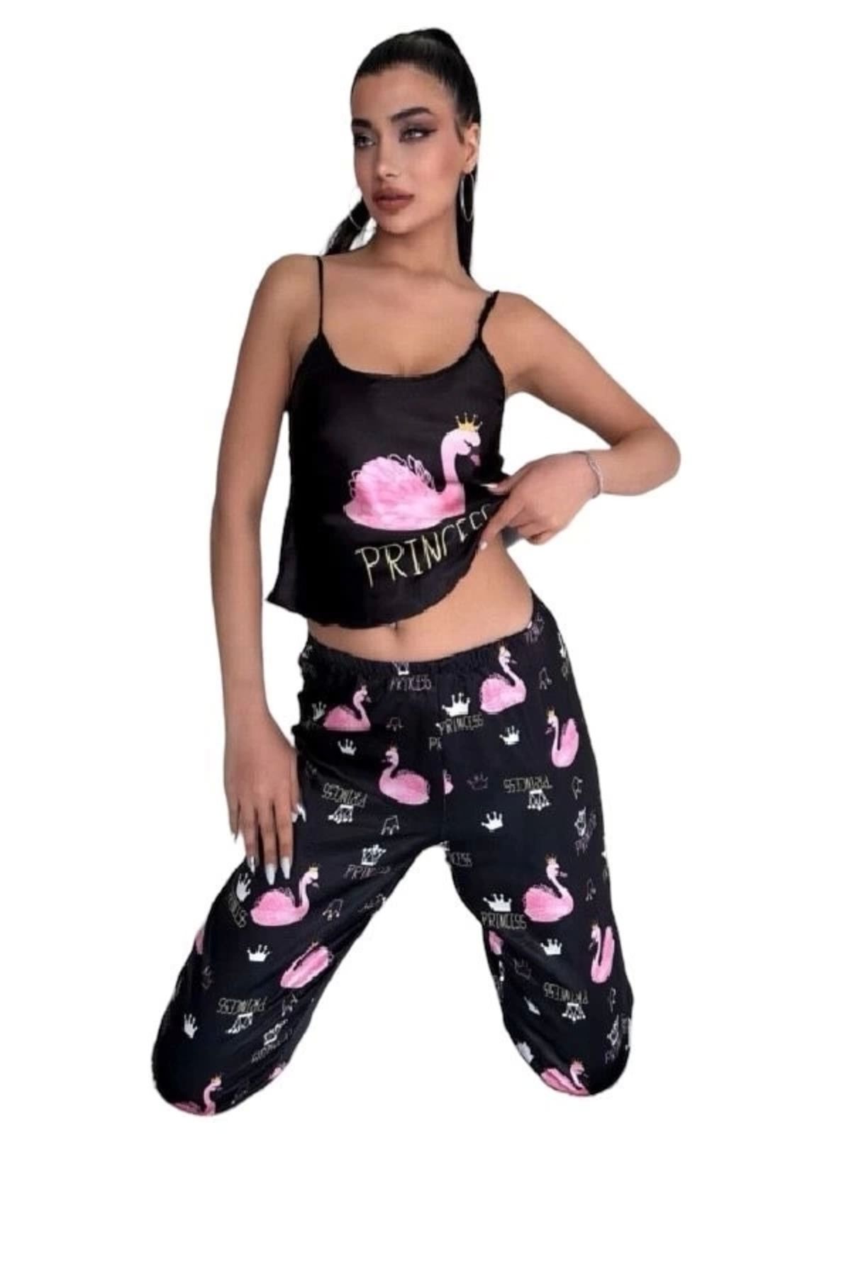 feminight Victoria Secret 8016 Kadın Saten Askılı Pijama Takım