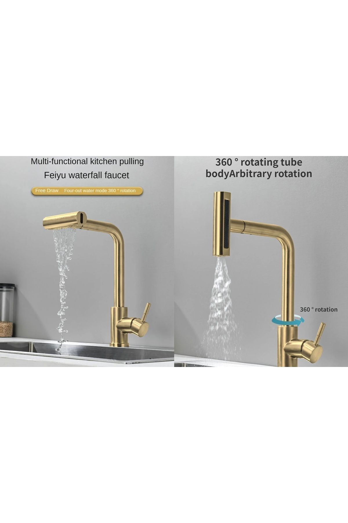 OEM-Gold Matte Shower Waterfall - 3-Function Spiral Kitchen Sink Faucet with Fountain, 7 Years Warranty 5