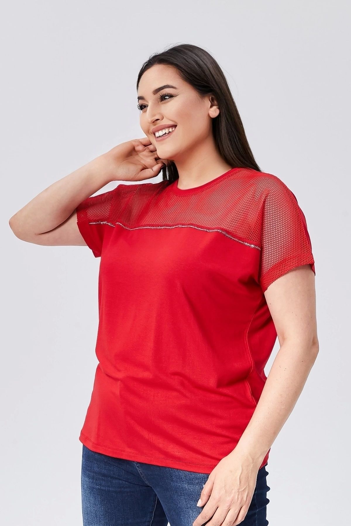 aytemas-Stone Detailed Mesh Garnished Blouse 4