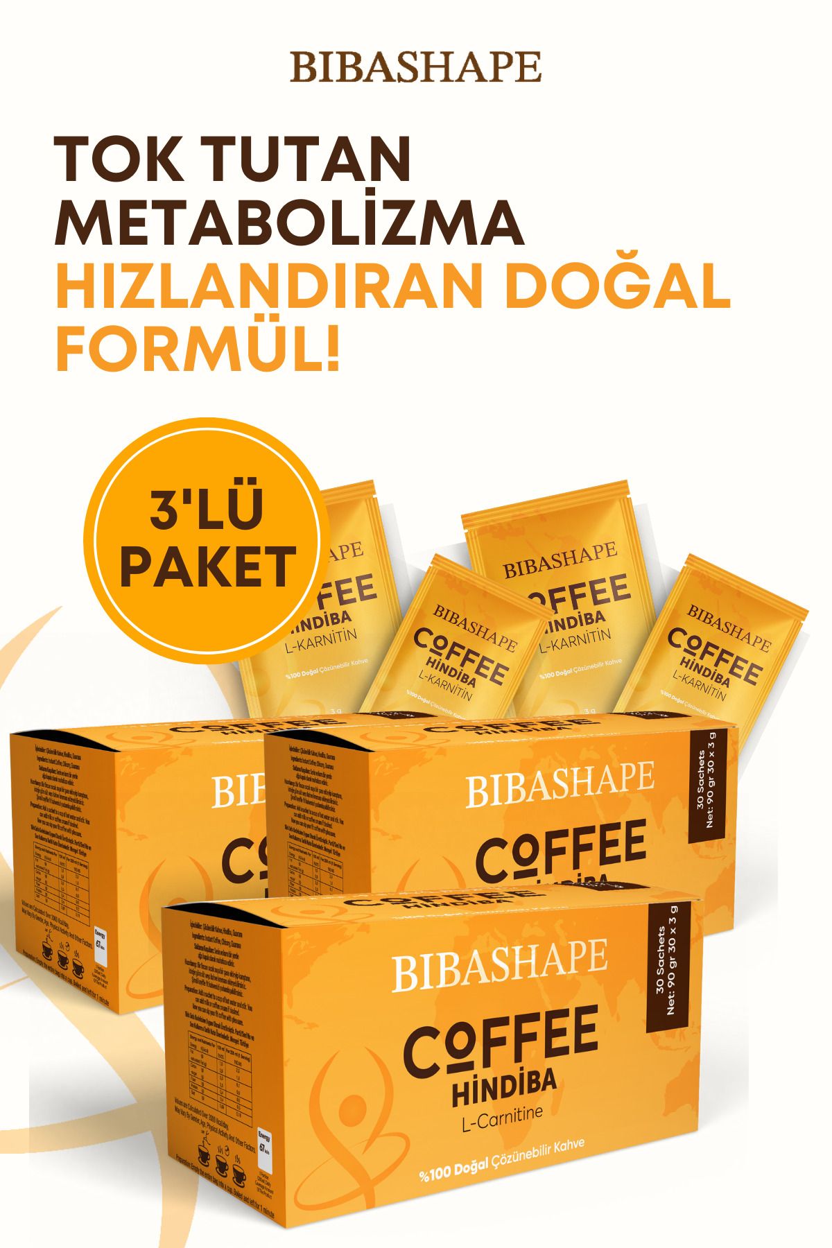 BİBASHAPE Granül Hindiba Kahvesi | L-carnitine | Metabolizma Hızlandırıcı | Detox | 90 Kullanım (90X3GR)