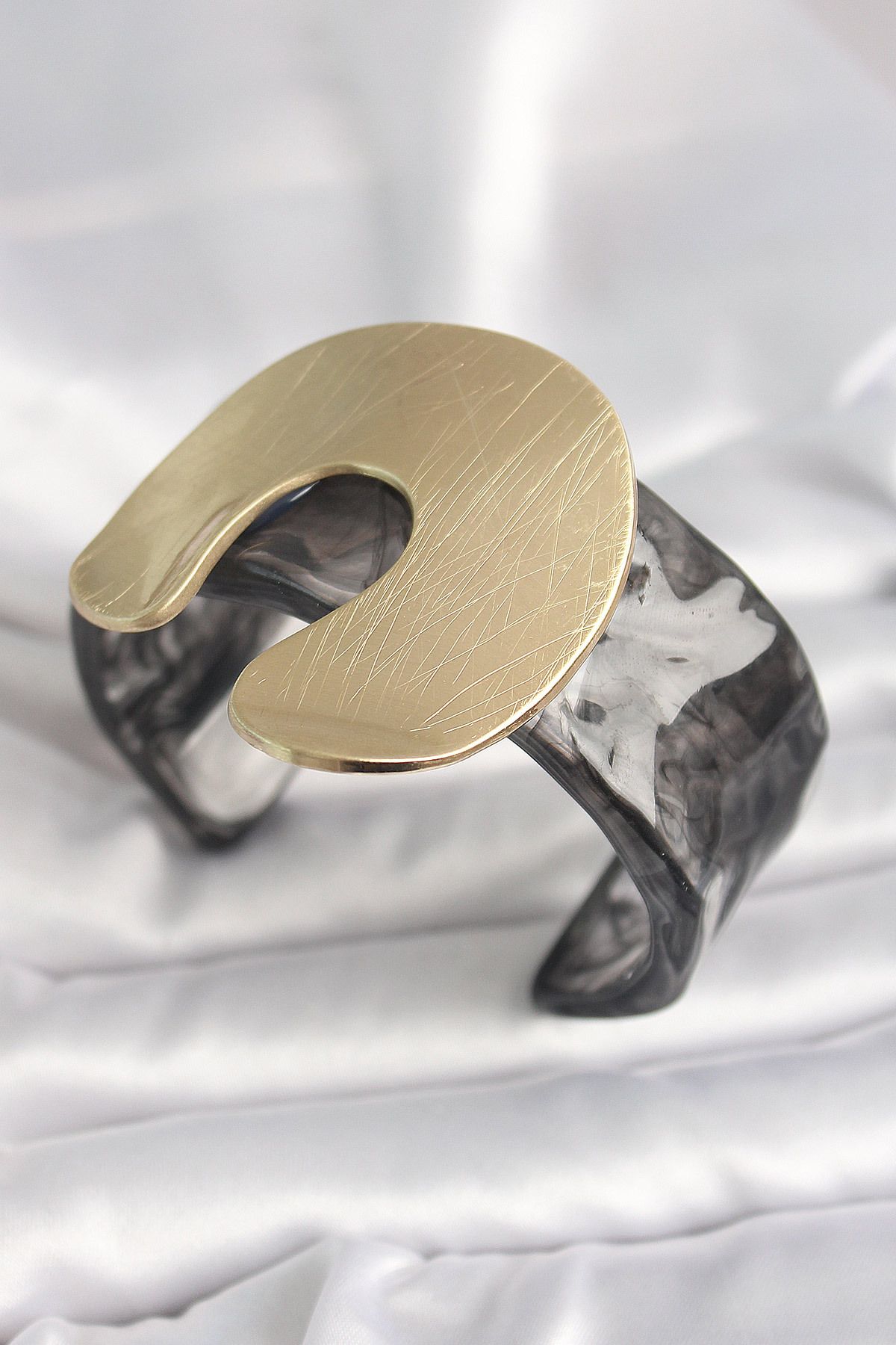 New Things Siyah Mermer Desen Akrilik Plastik Gold Nal Model Plaka Vintage Kadın Bilezik