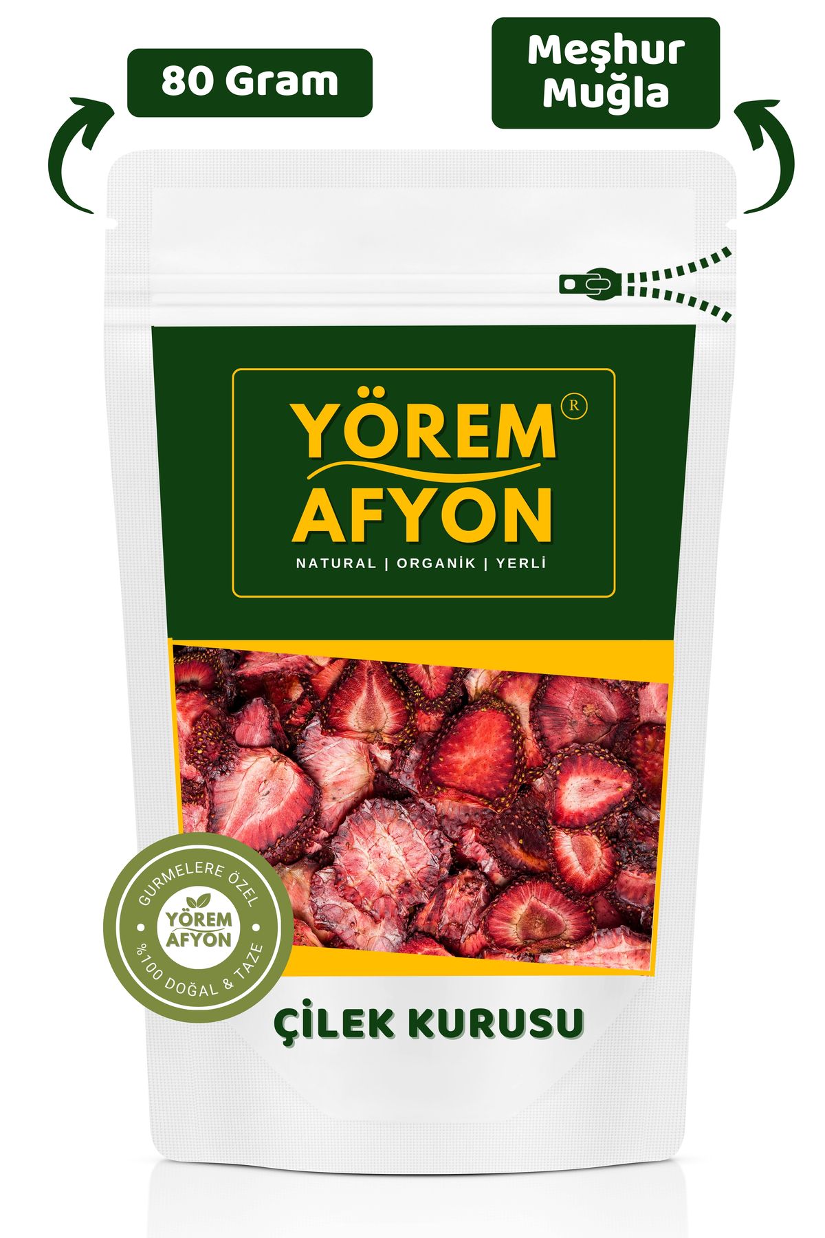 Meşhur Muğla Yöresinden %100 Meyve Hoş Kokulu Glütensiz Çilek Kurusu, Cips {Fragaria} | 80Gr.