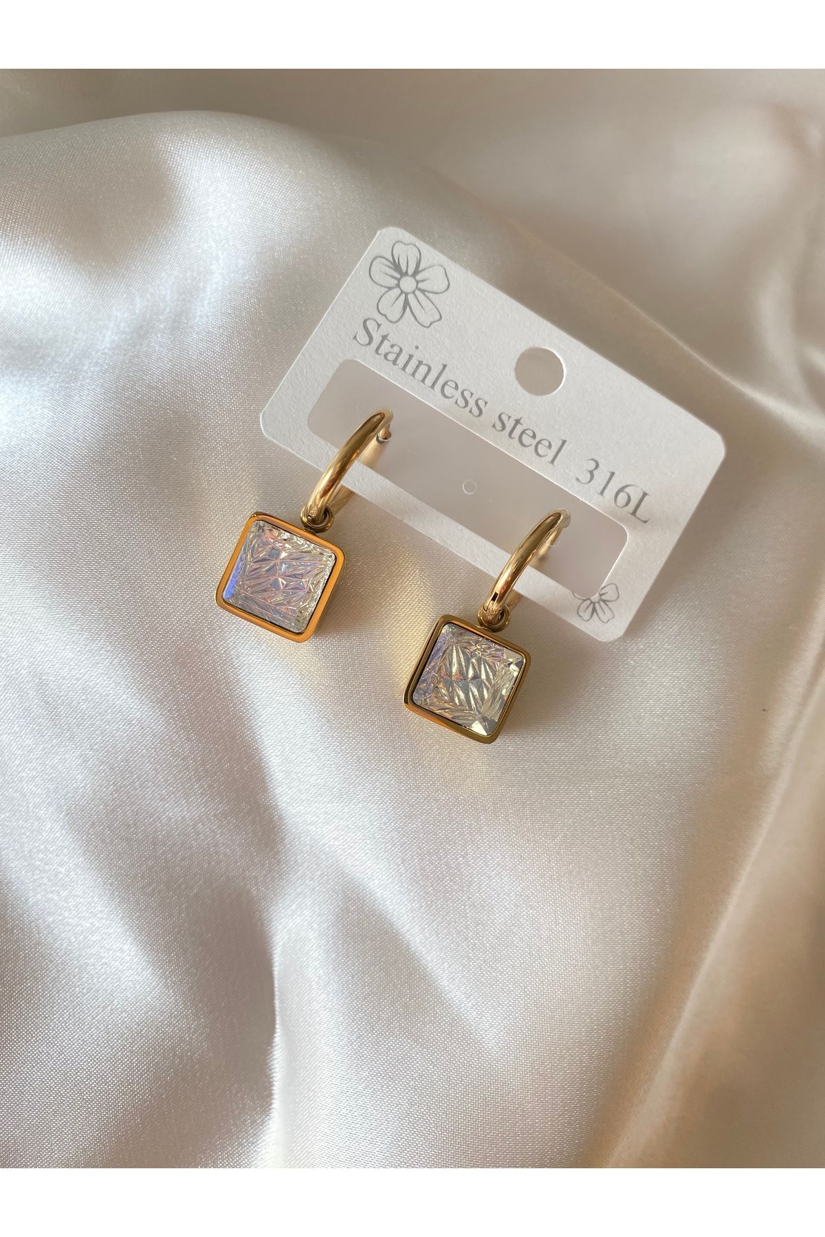 Çelik-Lydiam: Square Stone Dangle Earrings 2