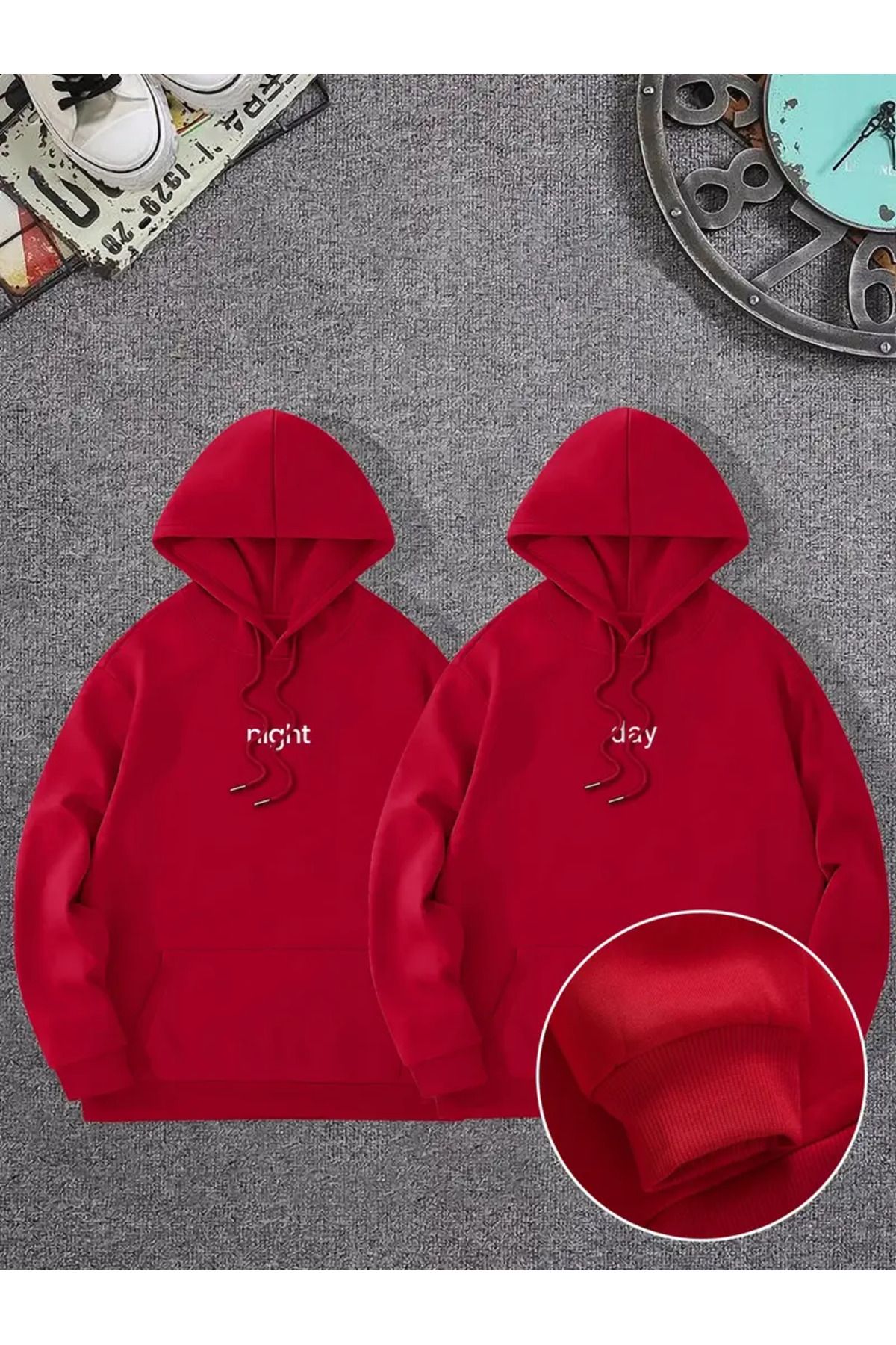 Weavox Kanguru Cebi ve İpli Çift Baskılı Sweatshirt