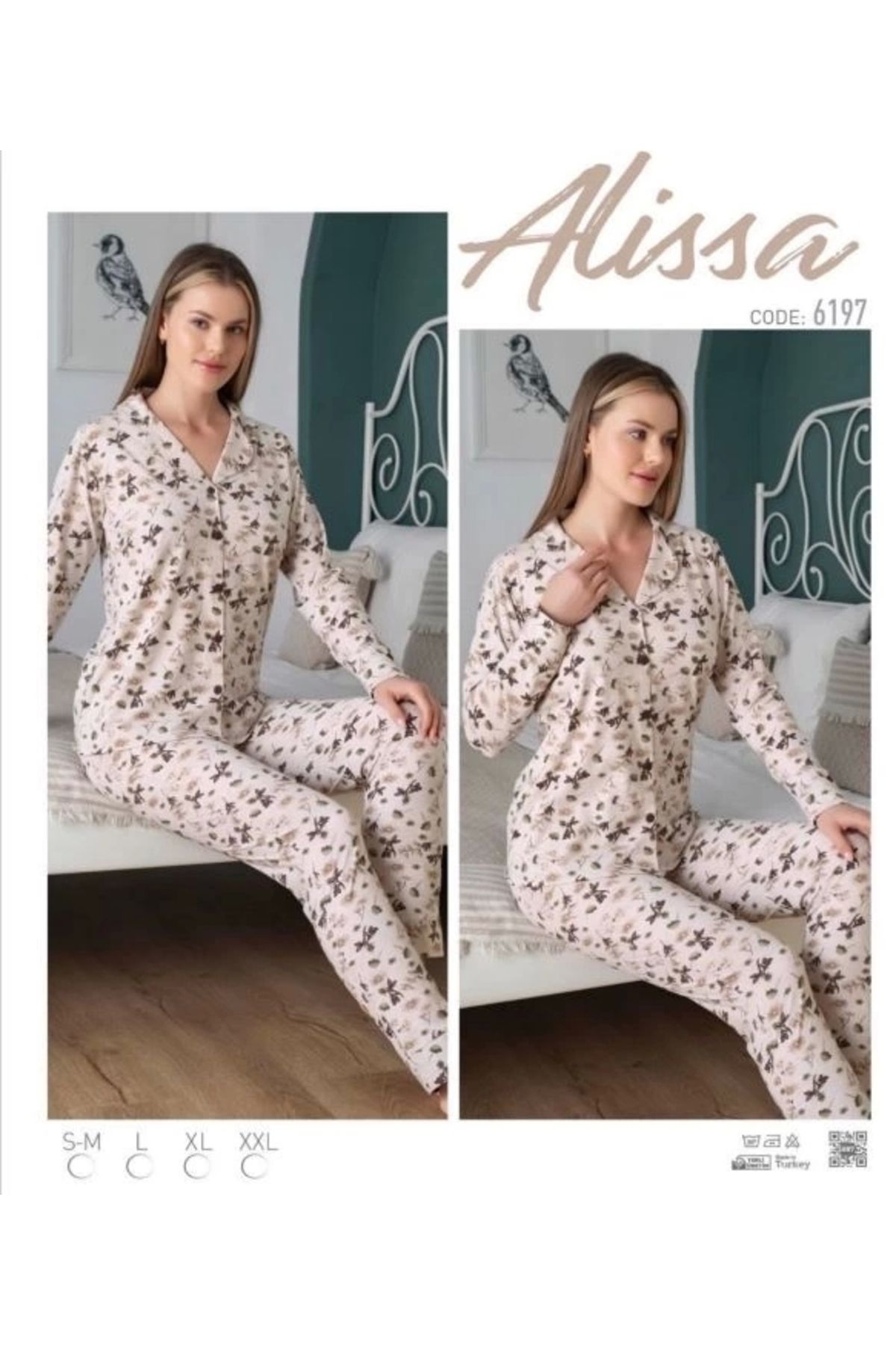 feminight Alissa 6197 Önü Düğmeli Desenli Pijama Takımı