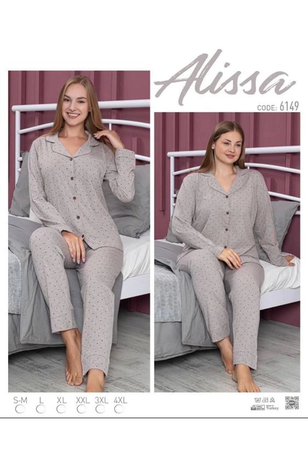 feminight Alissa 6149 Önü Düğmeli Puantiye Desenli Pijama Takımı