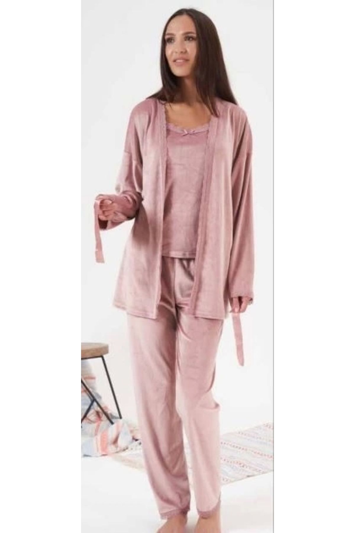 feminight Estiva 24397 Kadife 3'lü Pijama Takım