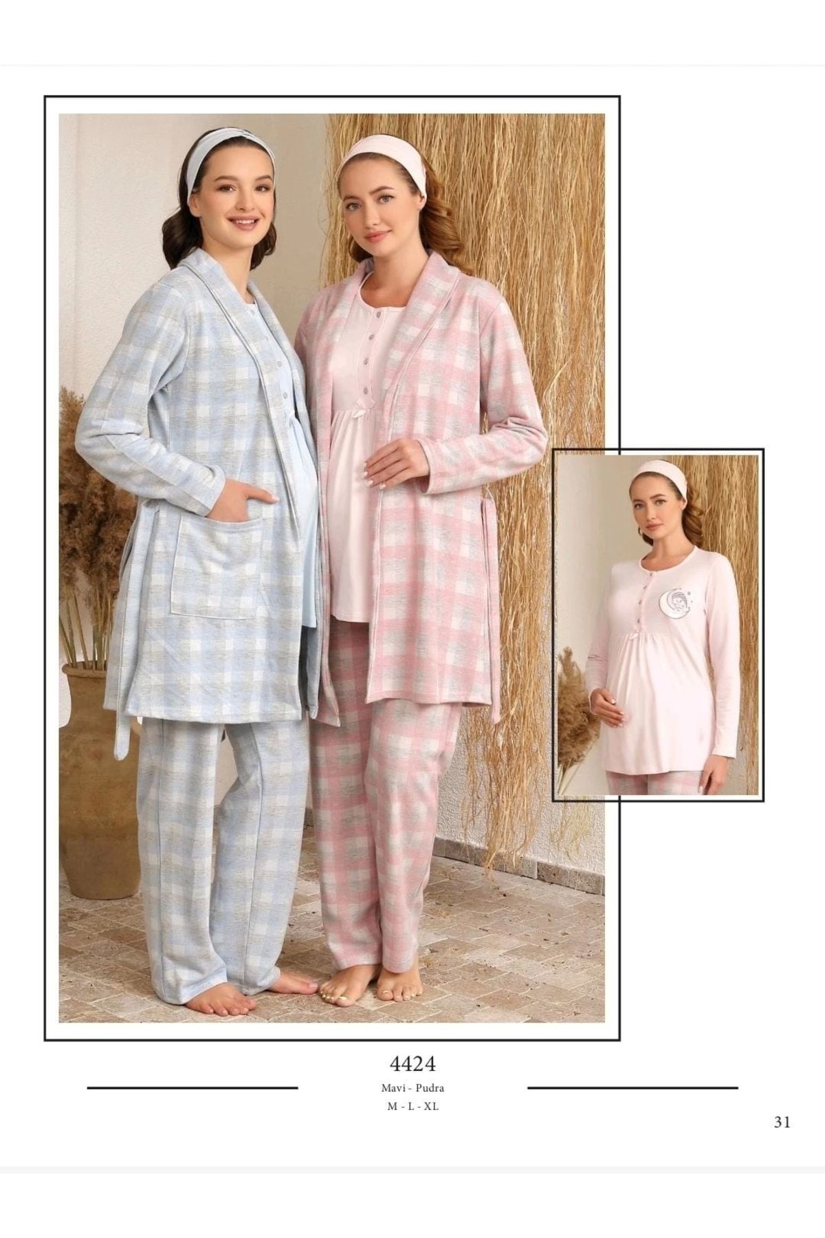 feminight Ba-ha 4424 Lohusa Kışlık 3'lü Pijama Takımı