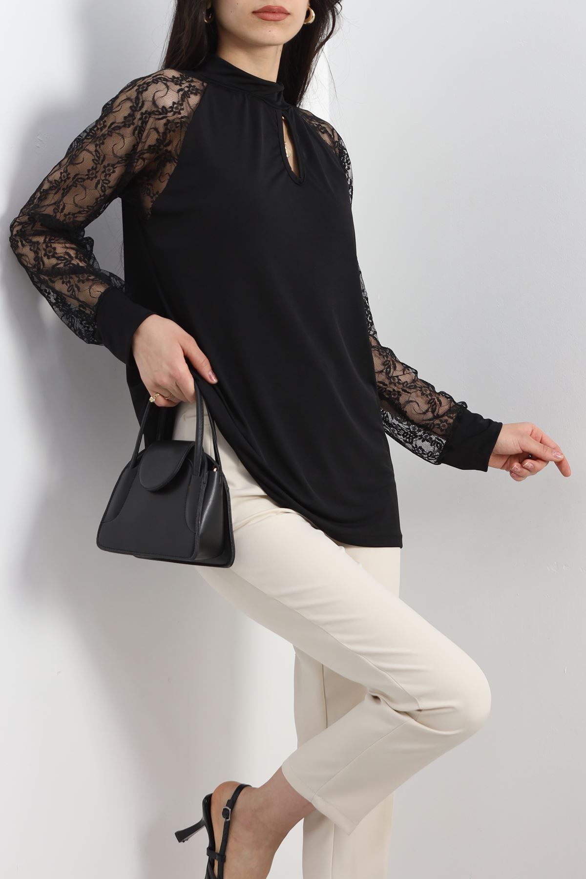 AKSU-Black Viscose Blouse - Lace Detail, Model No: 30204.1256 4