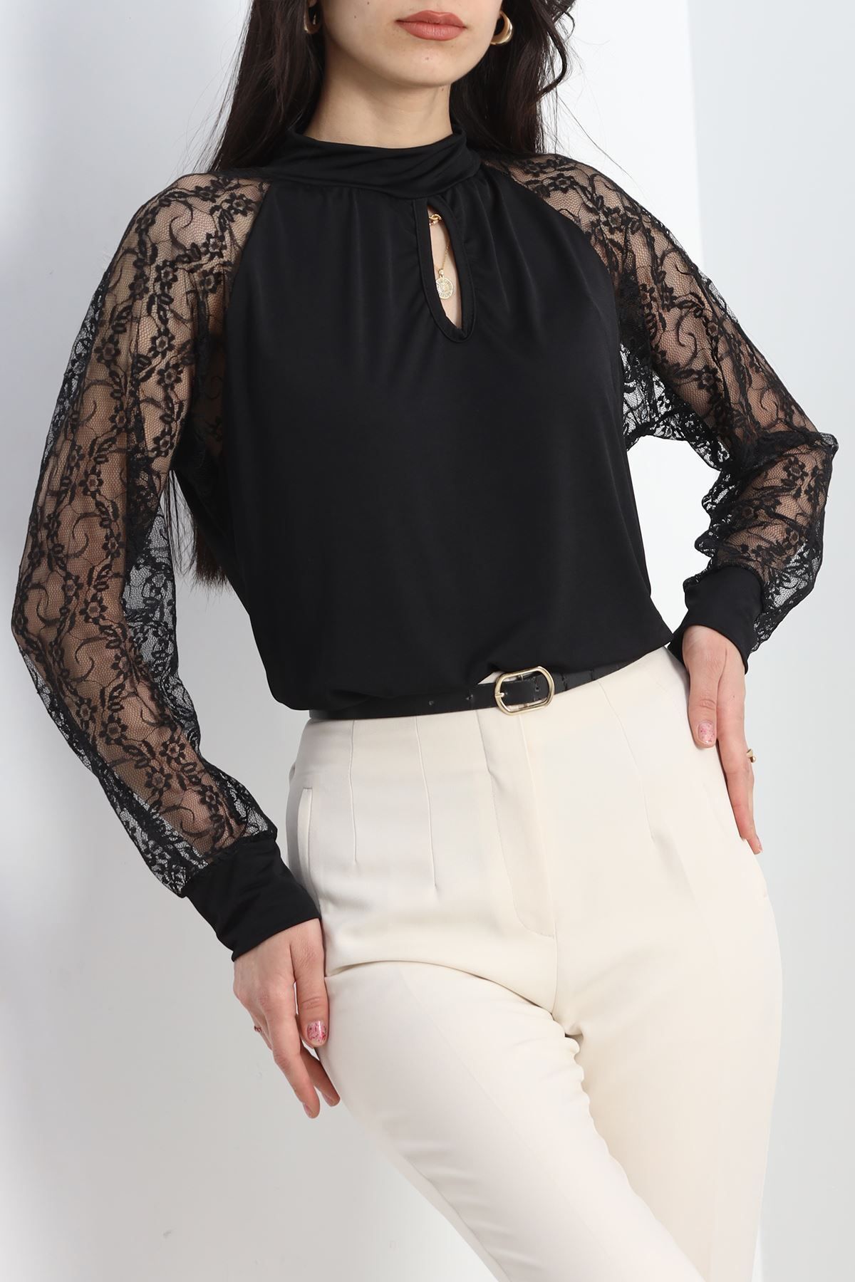 AKSU-Black Viscose Blouse - Lace Detail, Model No: 30204.1256 6