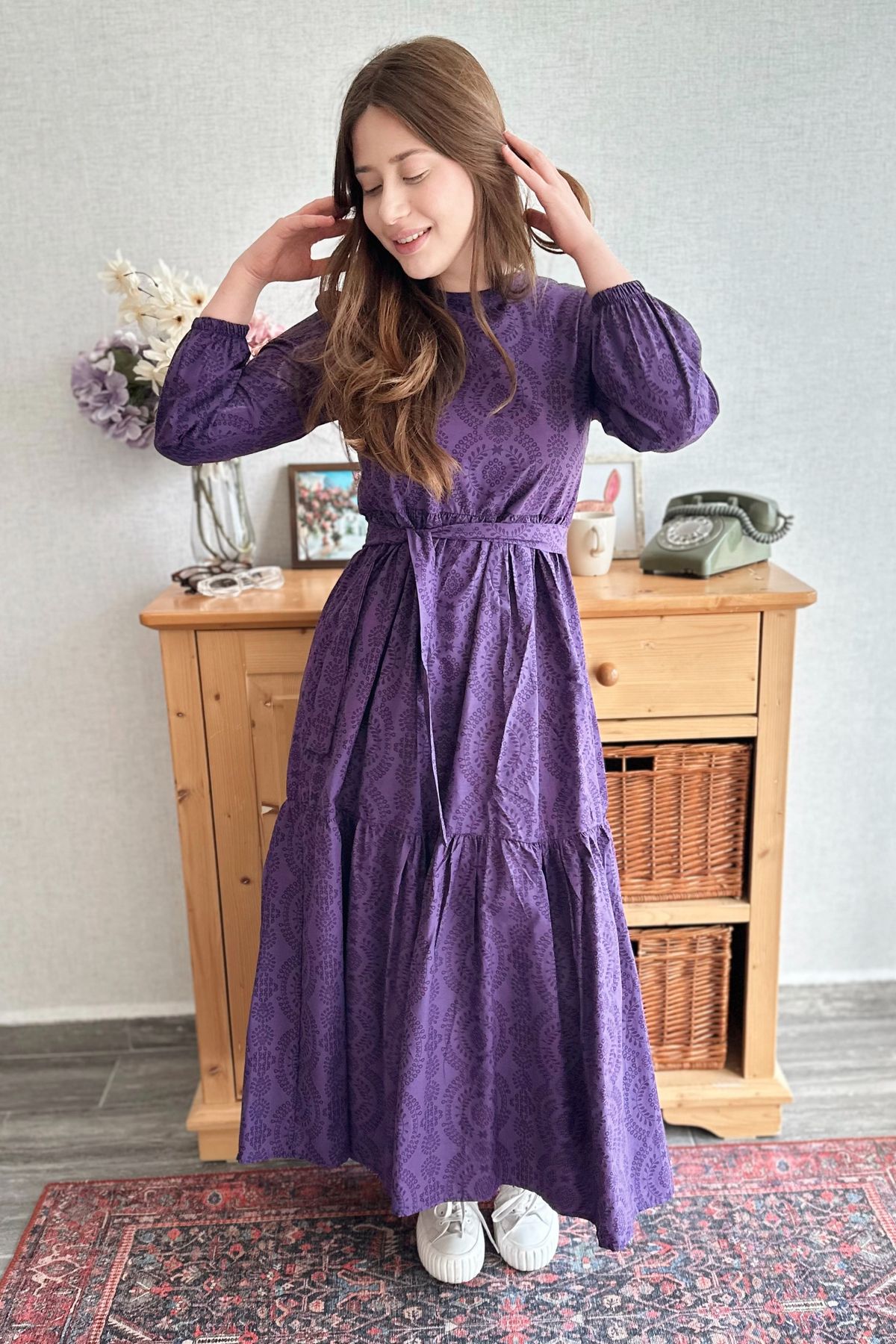 TabaBoutique-Purple Belted Dress - Tb121 2