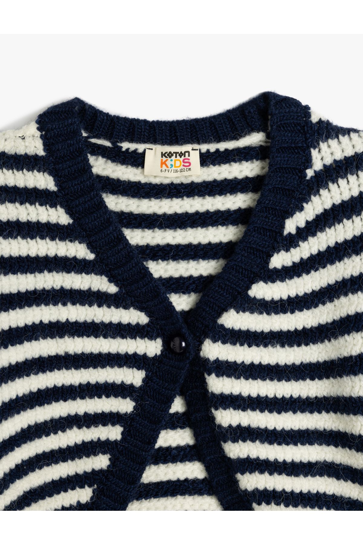 Koton-Button Detailed V-Neck Long Sleeve Striped Knitwear Cardigan 3