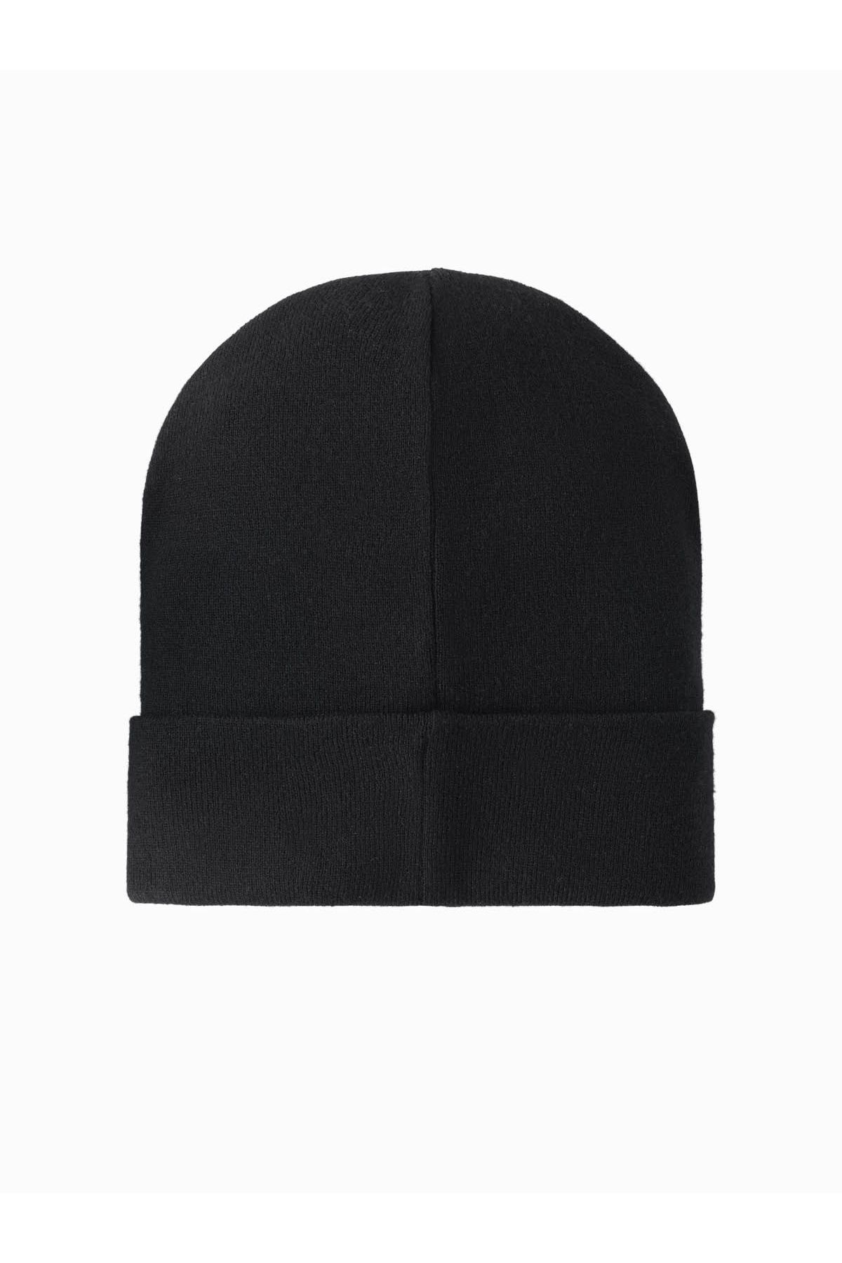 OMBRE-Men's knitted beanie hat with embroidered inscription - black V1 OM-ACWH-0120 5