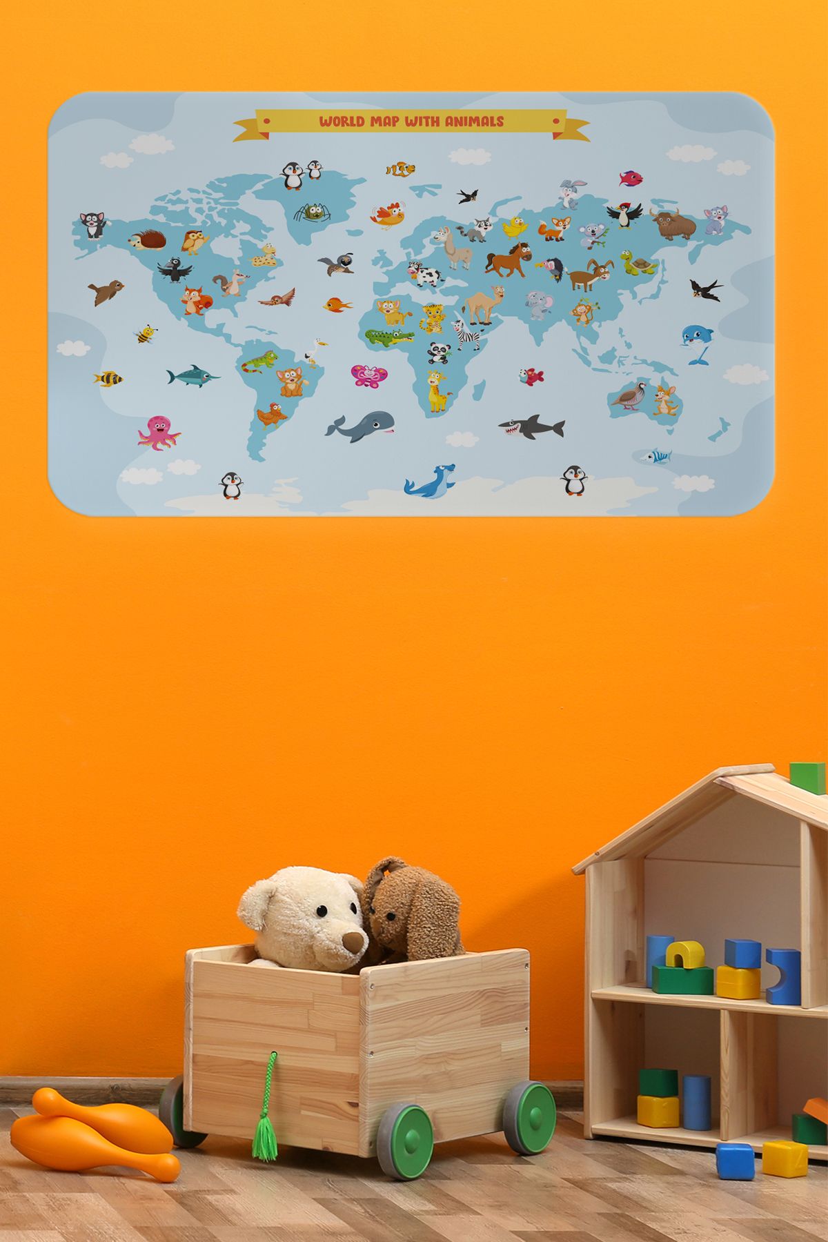 Atik Tasarım Eğitici Dünya Haritası Dünya Atlası Çocuk ve Bebek Odası Duvar Sticker-60x105-3791