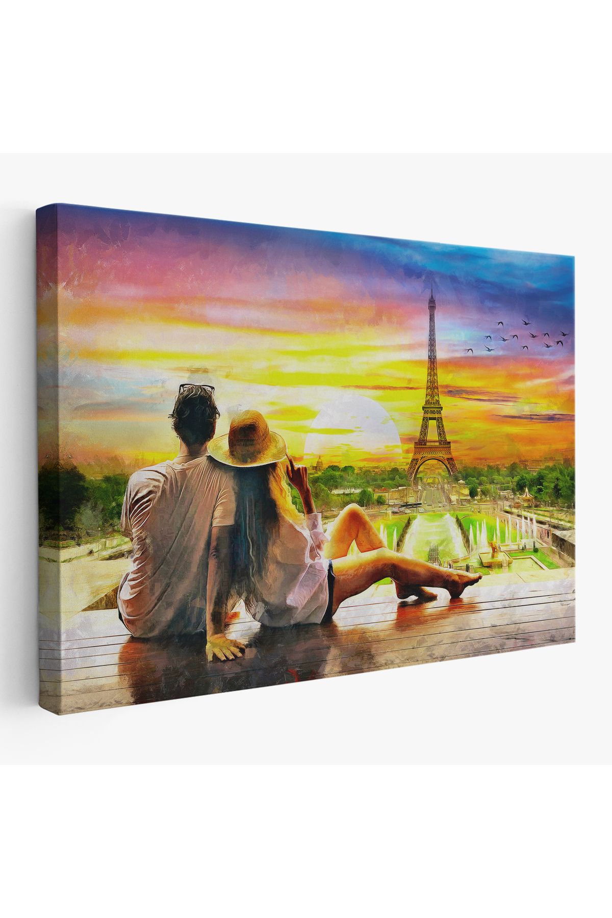 Yarımada Bahçe YB Paris Eyfel Kulesini Seyreden Romantik Çift Kanvas Tablo-3627