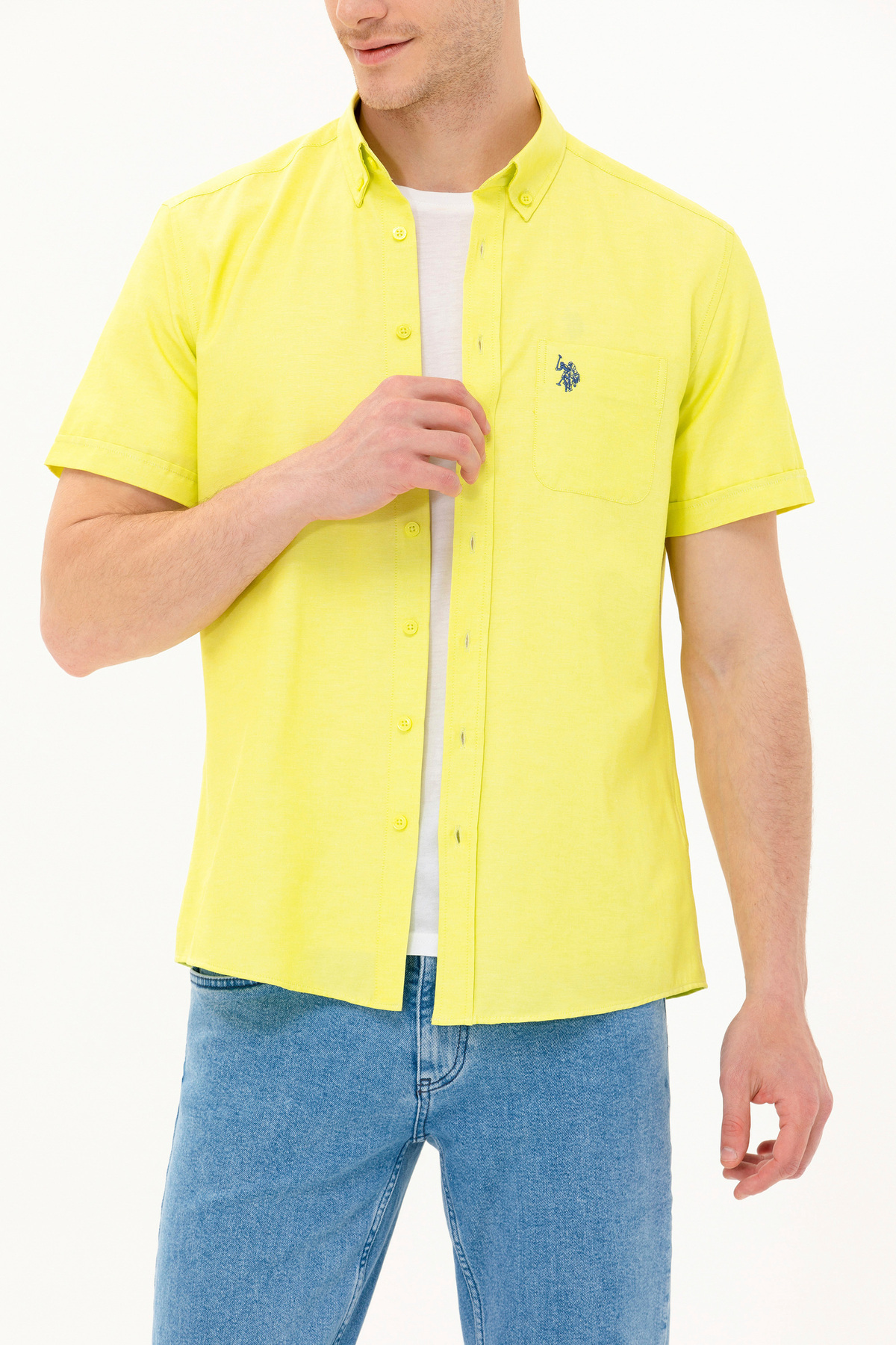 Erkek Neon Sarı Kısa Kollu Gömlek 50262942-VR168 — زرد 871131 — تصویر 6 از 7