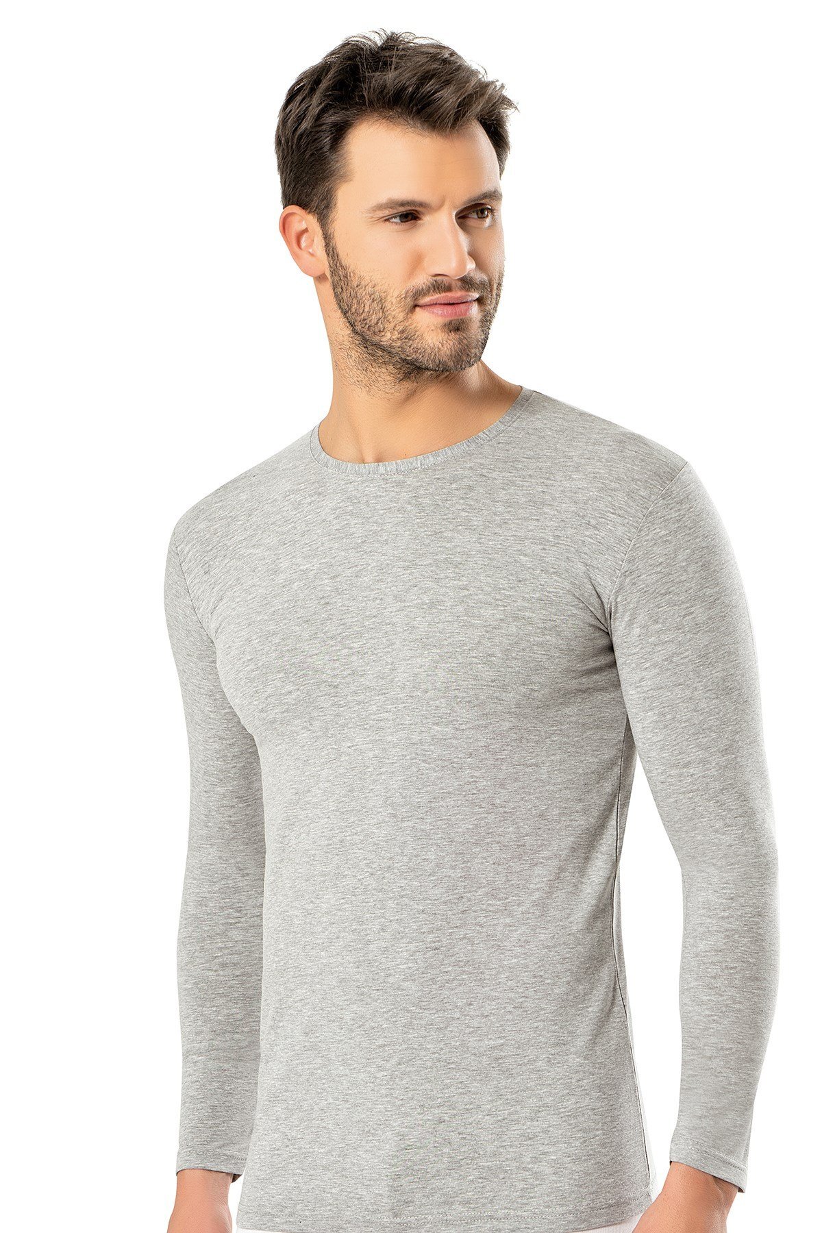 ERDEM İÇ GİYİM Erdem Gri Slim Fit Uzun Kol T-shirt 1123 görsel 2
