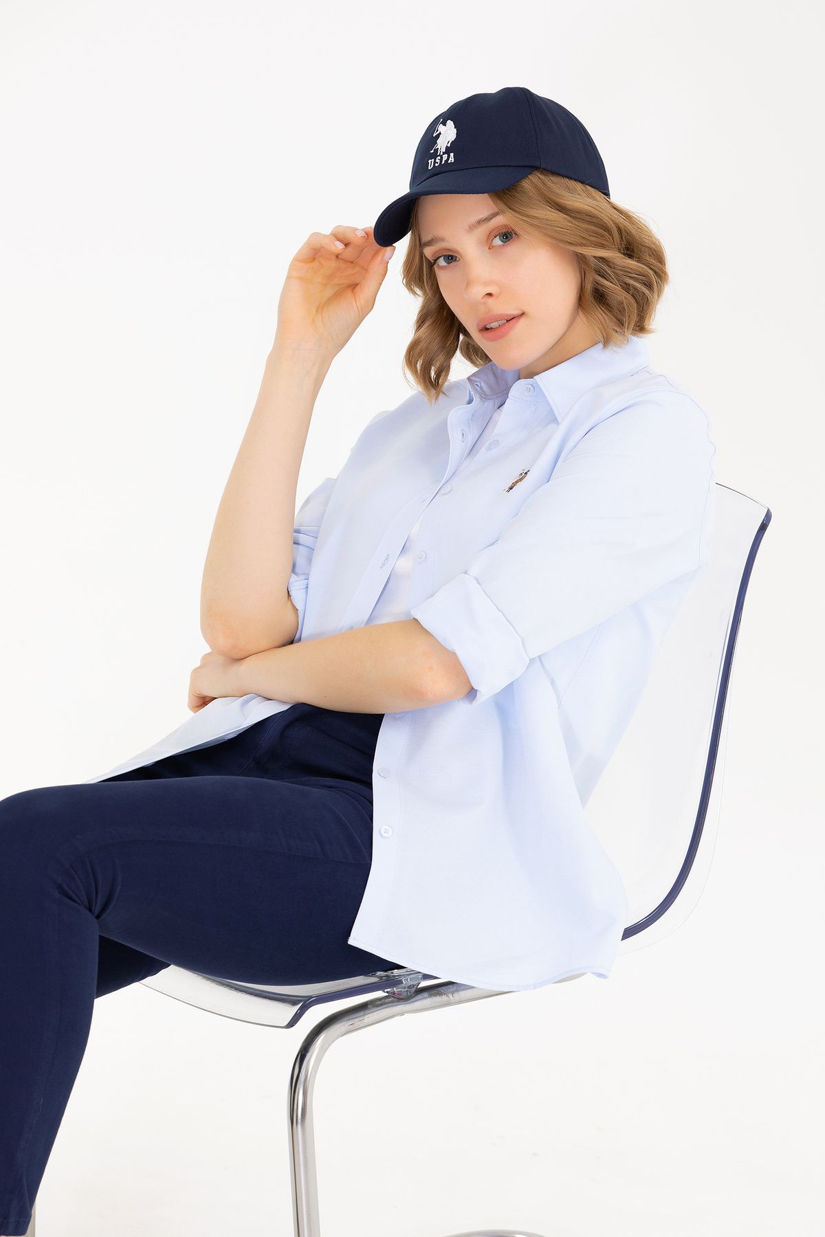 U.S. Polo Assn.-قميص نسائي أساسي أزرق فاتح بأكمام طويلة 50262888 -VR003 2