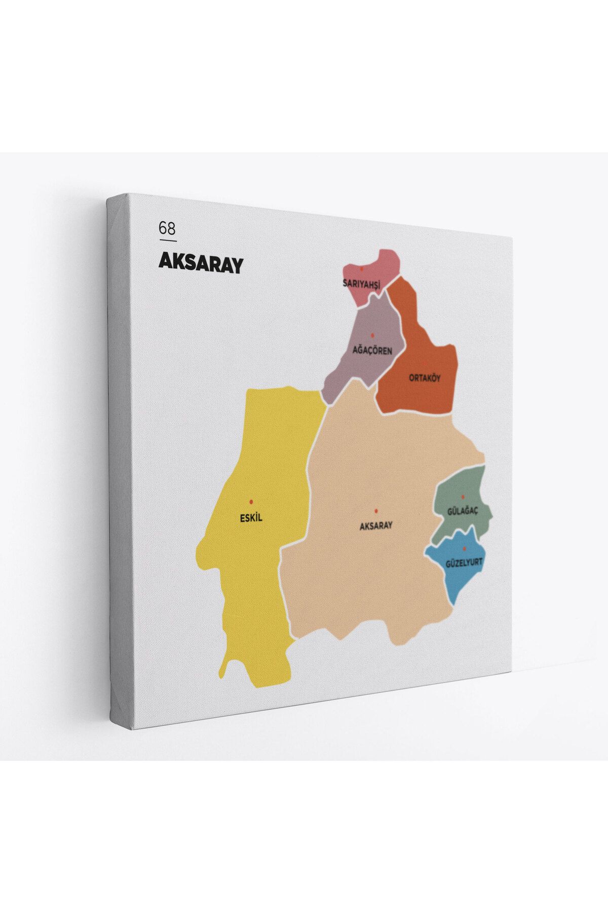 Atik Tasarım Aksaray İli ve İlçeler Haritası Dekoratif Kanvas Tablo 1259