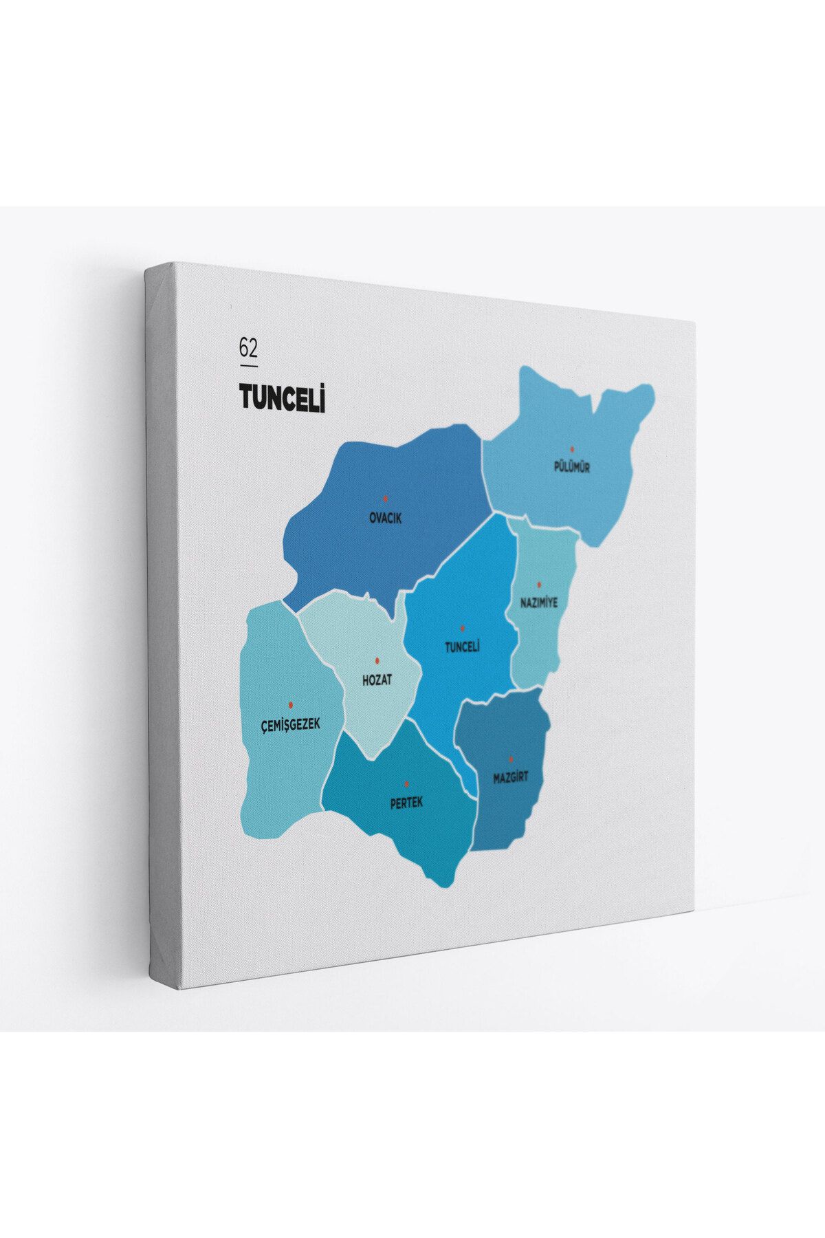 Atik Tasarım Tunceli İli ve İlçeler Haritası Dekoratif Kanvas Tablo 1474