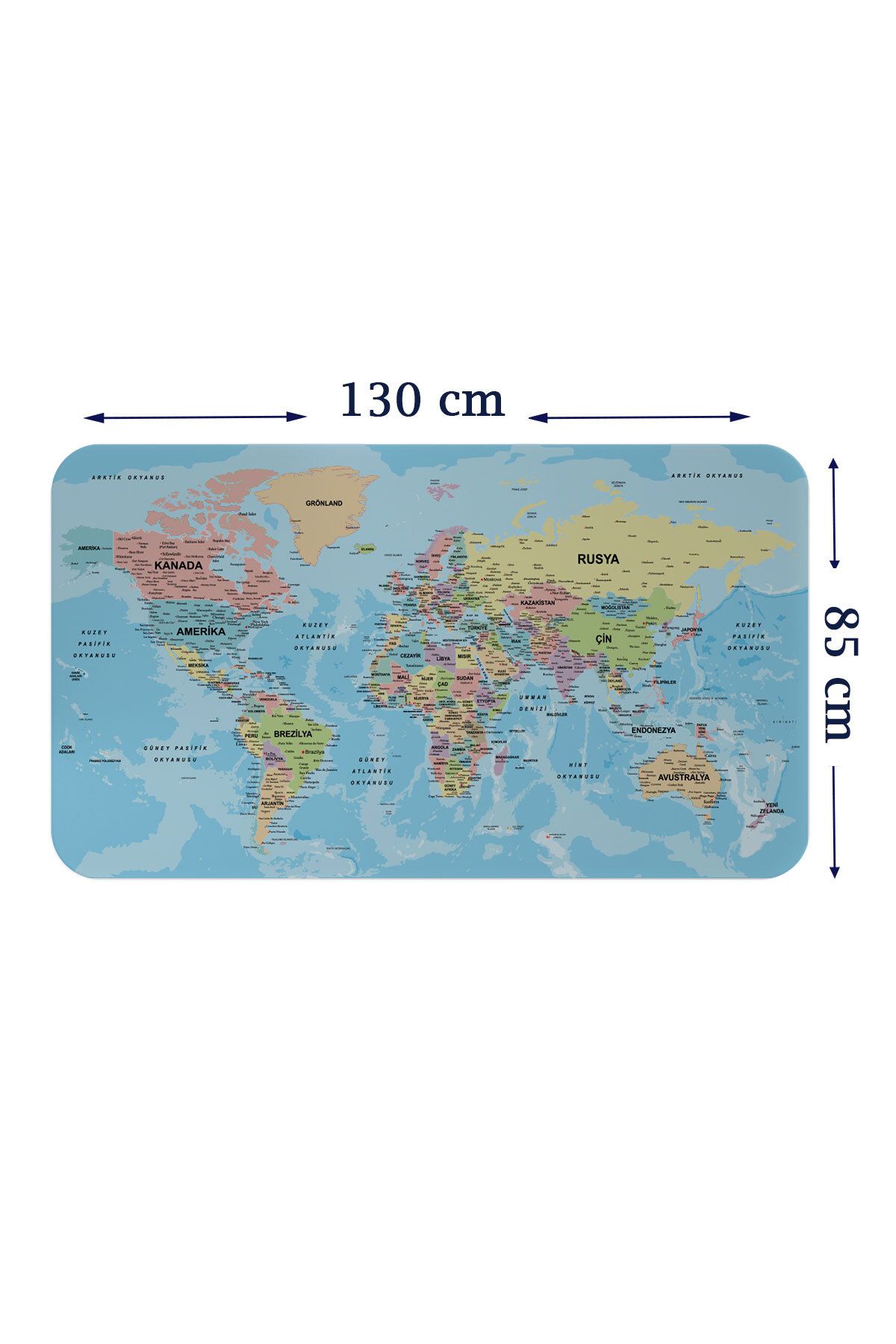 Haye Collection Türkçe Eğitici Ülke ve Başkent Okyanus Detaylı Atlası Dünya Haritası Duvar Sticker -85x130-3869